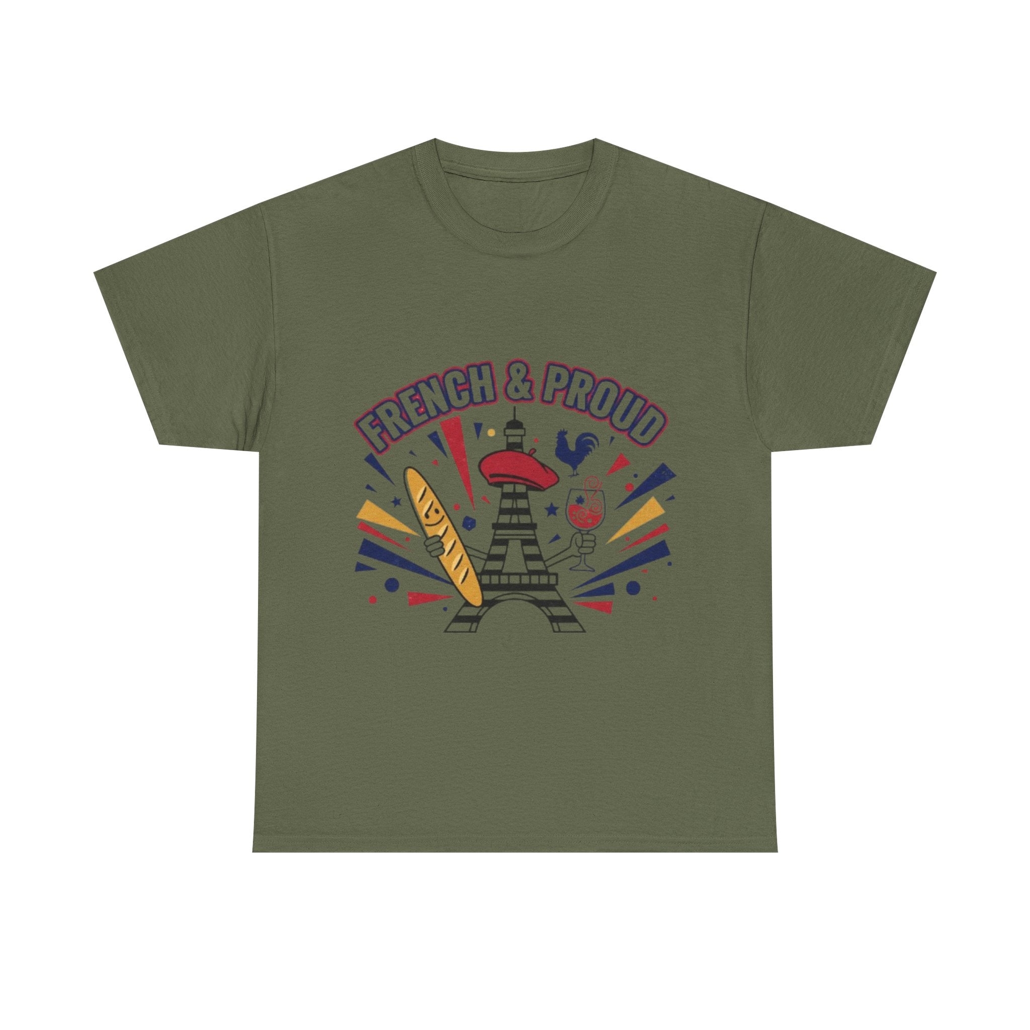 French & Proud T-Shirt — Eiffel Tower, Baguette & Wine Graphic Tee