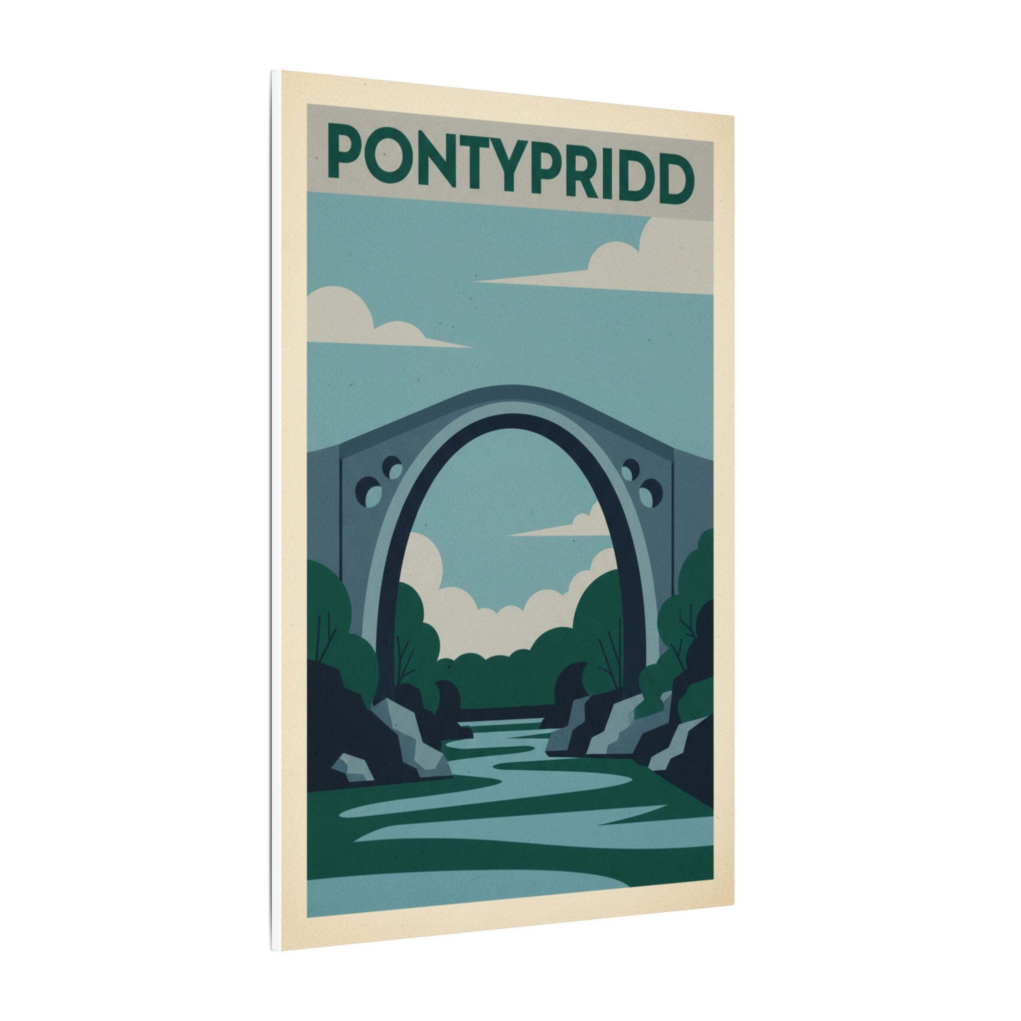 Pontypridd Bridge Matte Canvas Wall Art Vintage Travel Poster Print