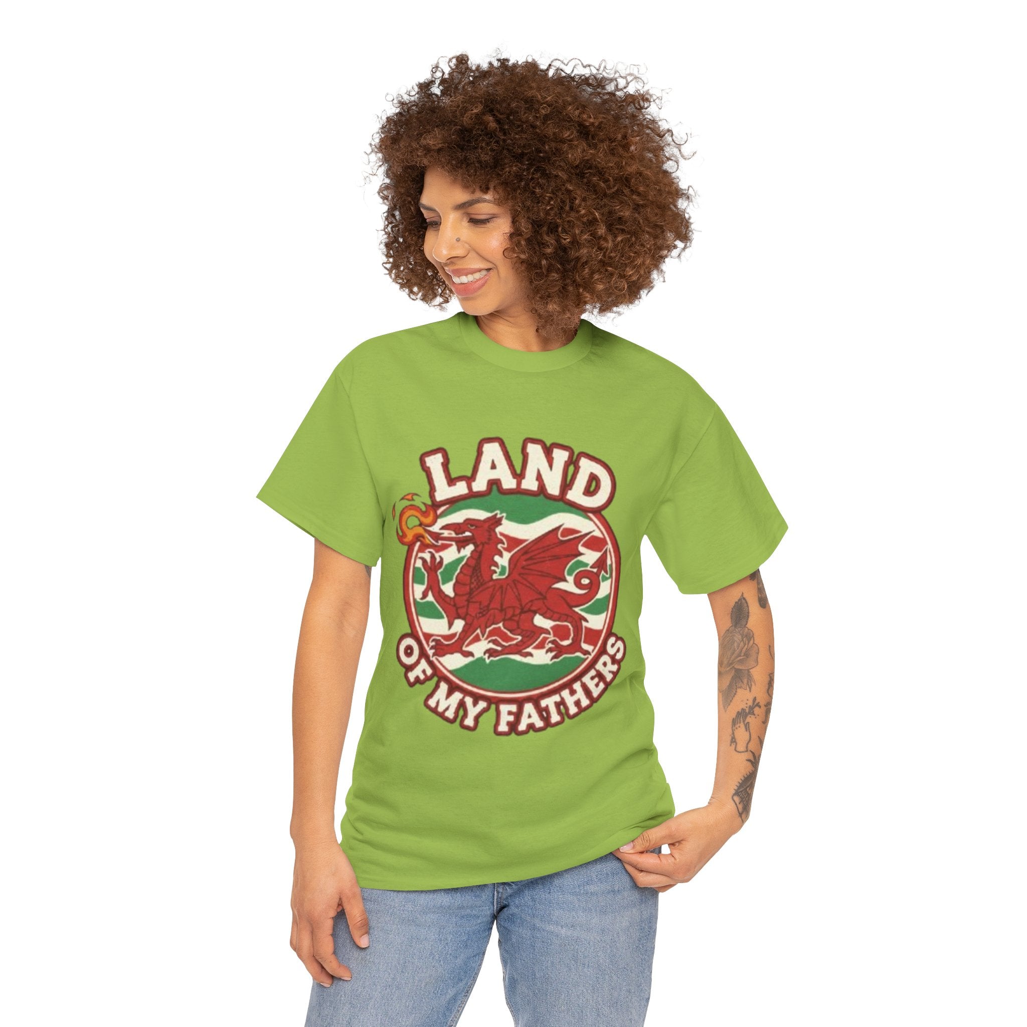 Land of My Fathers T‑Shirt — Welsh Dragon Vintage Crest Tee