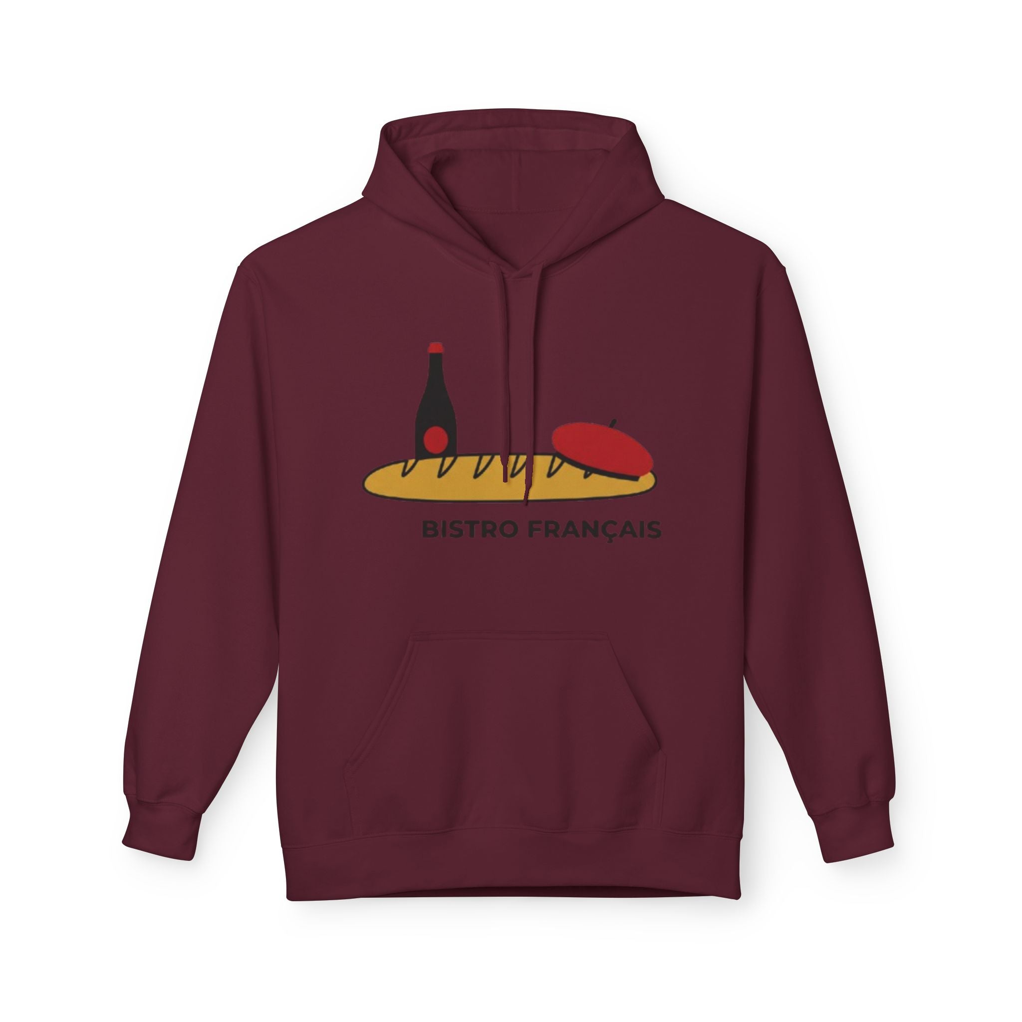 Bistro Français Hoodie — French Bistro Bread, Wine & Beret Graphic