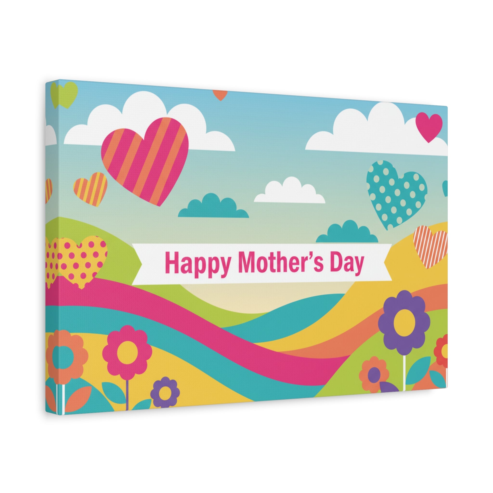 Mother's Day Canvas Wall Art — 'Happy Mother's Day' Colorful Floral Heart Print