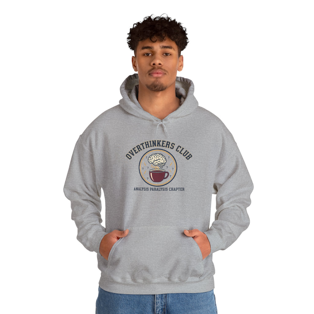 Overthinkers Club Hoodie | varsity style, irony club merch