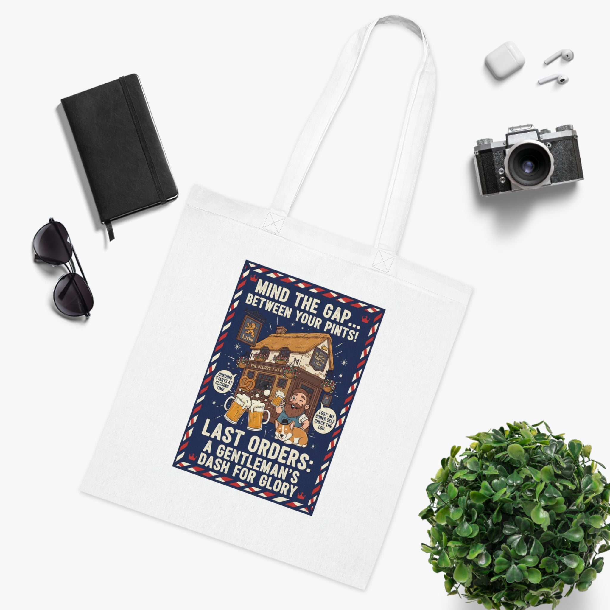 Pub Crawl Tote Bag — "Mind the Gap Between Your Pints!" Last Orders Pub Poster Tote