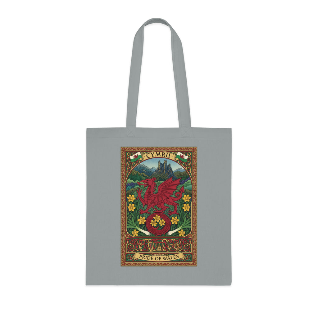 Wales Pride Tote — Cymru Red Dragon Cotton Tote (Vintage Celtic Floral Design)