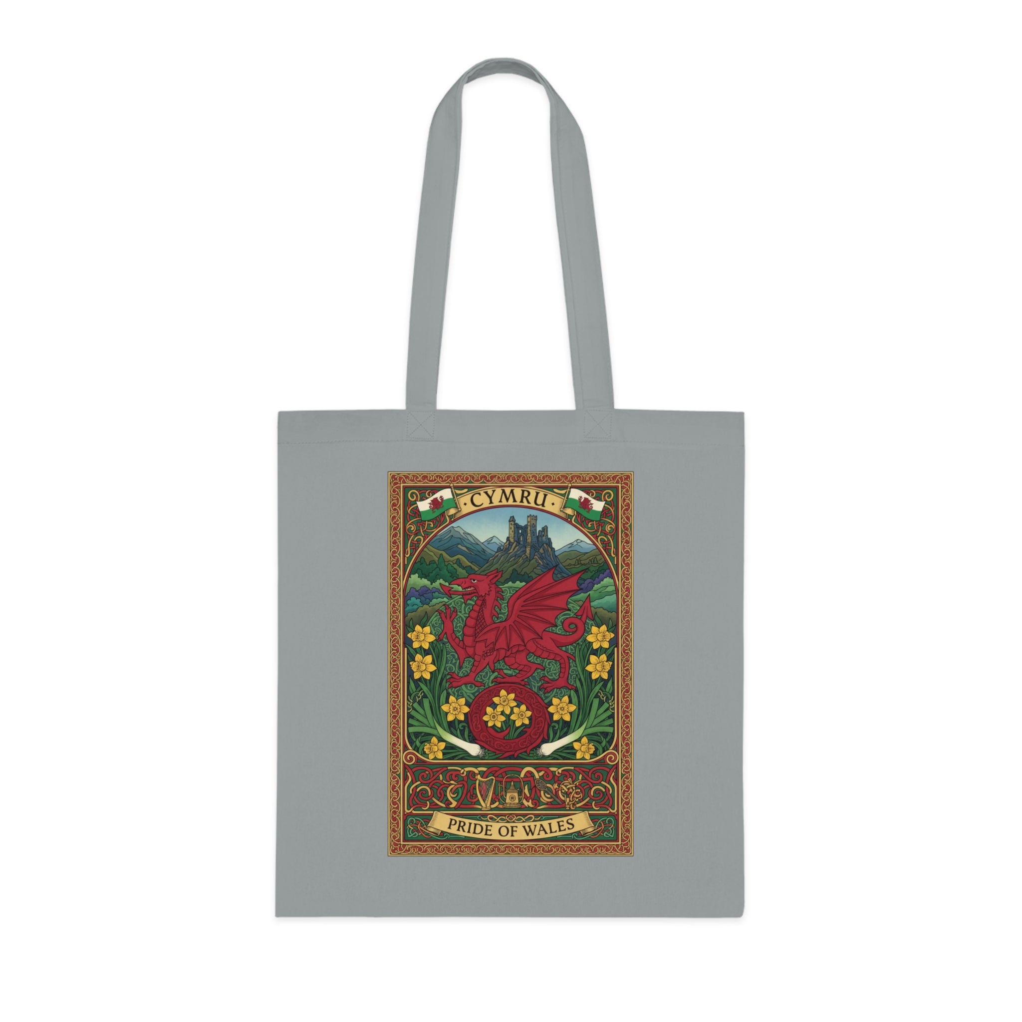 Wales Pride Tote — Cymru Red Dragon Cotton Tote (Vintage Celtic Floral Design)
