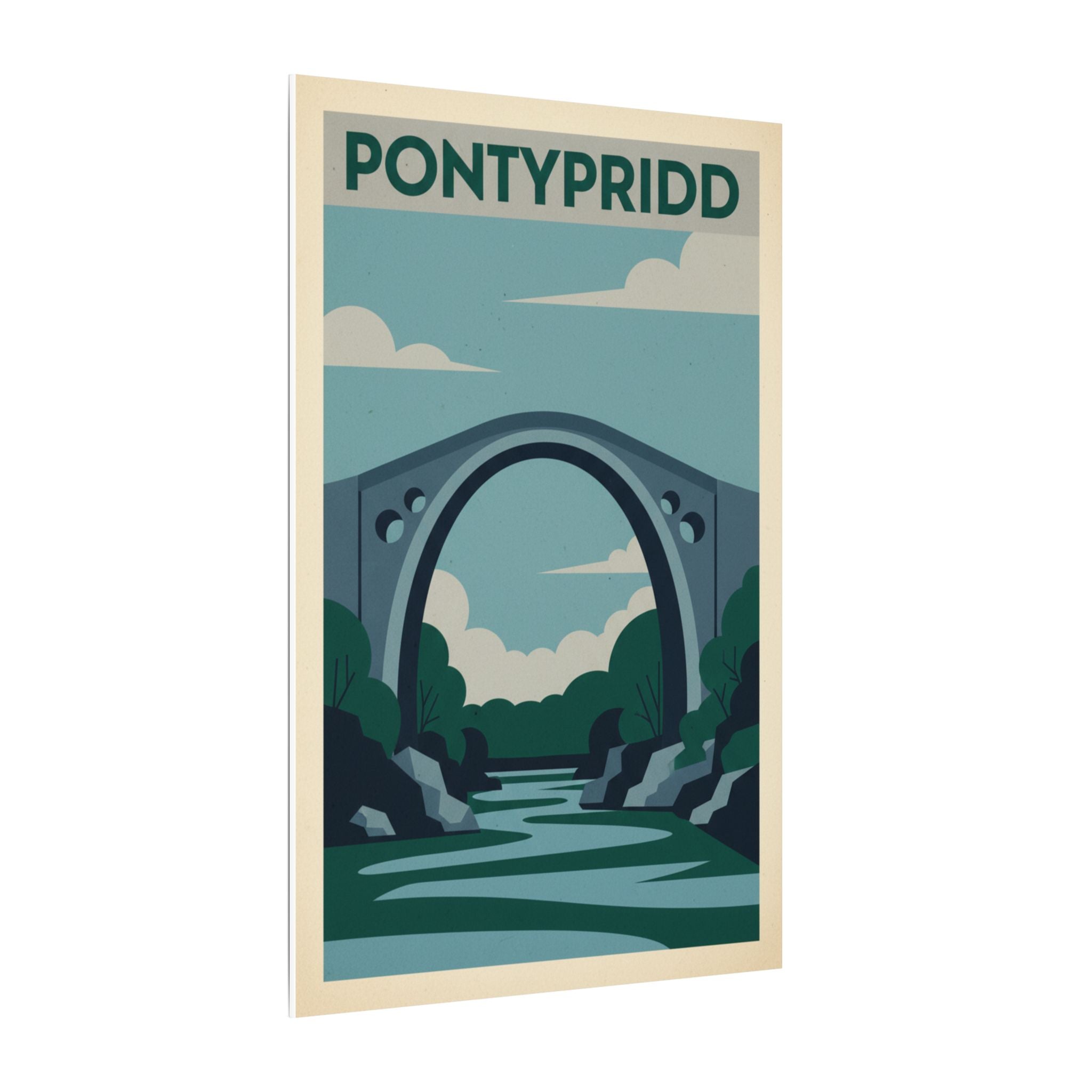 Pontypridd Bridge Matte Canvas Wall Art Vintage Travel Poster Print