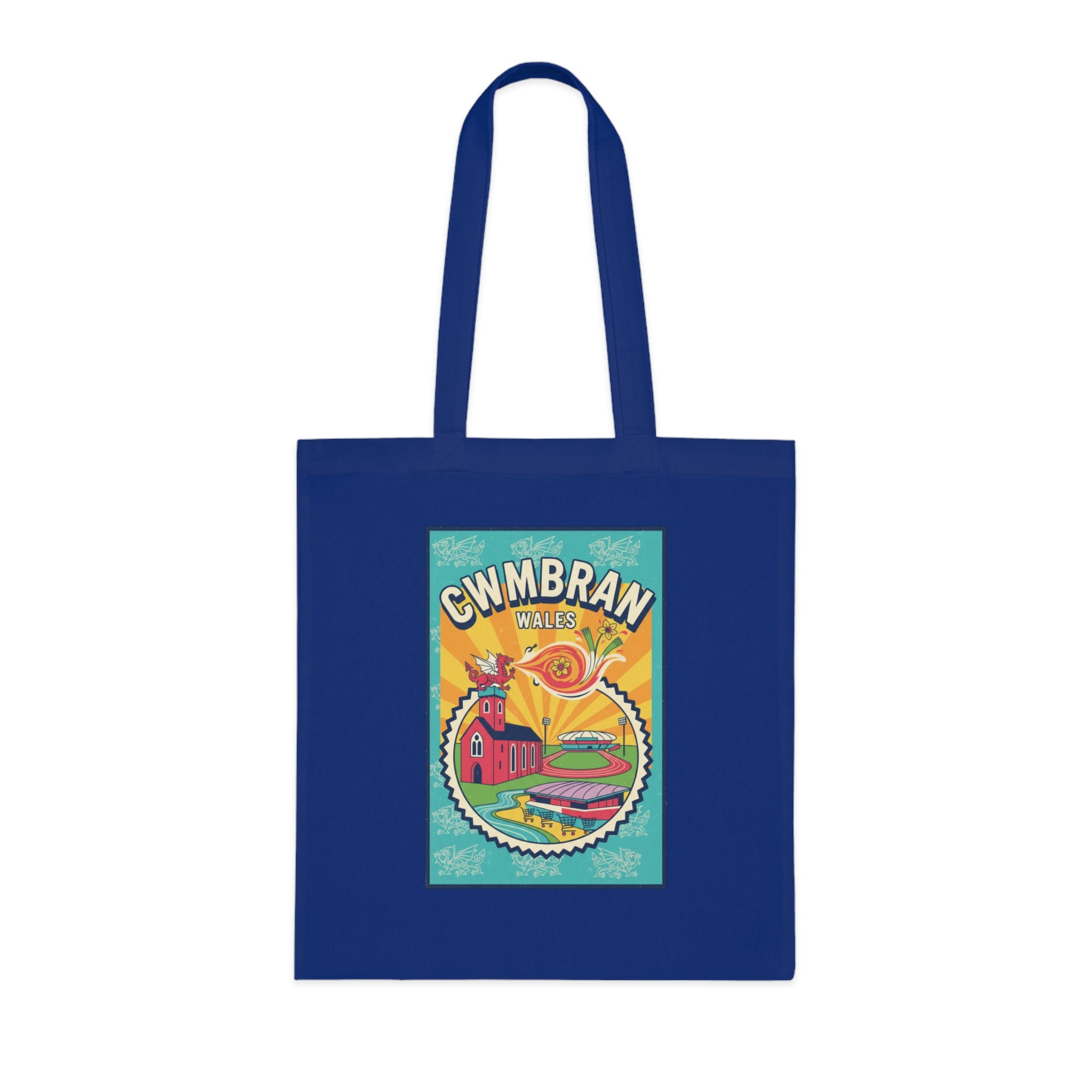 Cwmbran Wales Retro Travel Poster Cotton Tote Bag