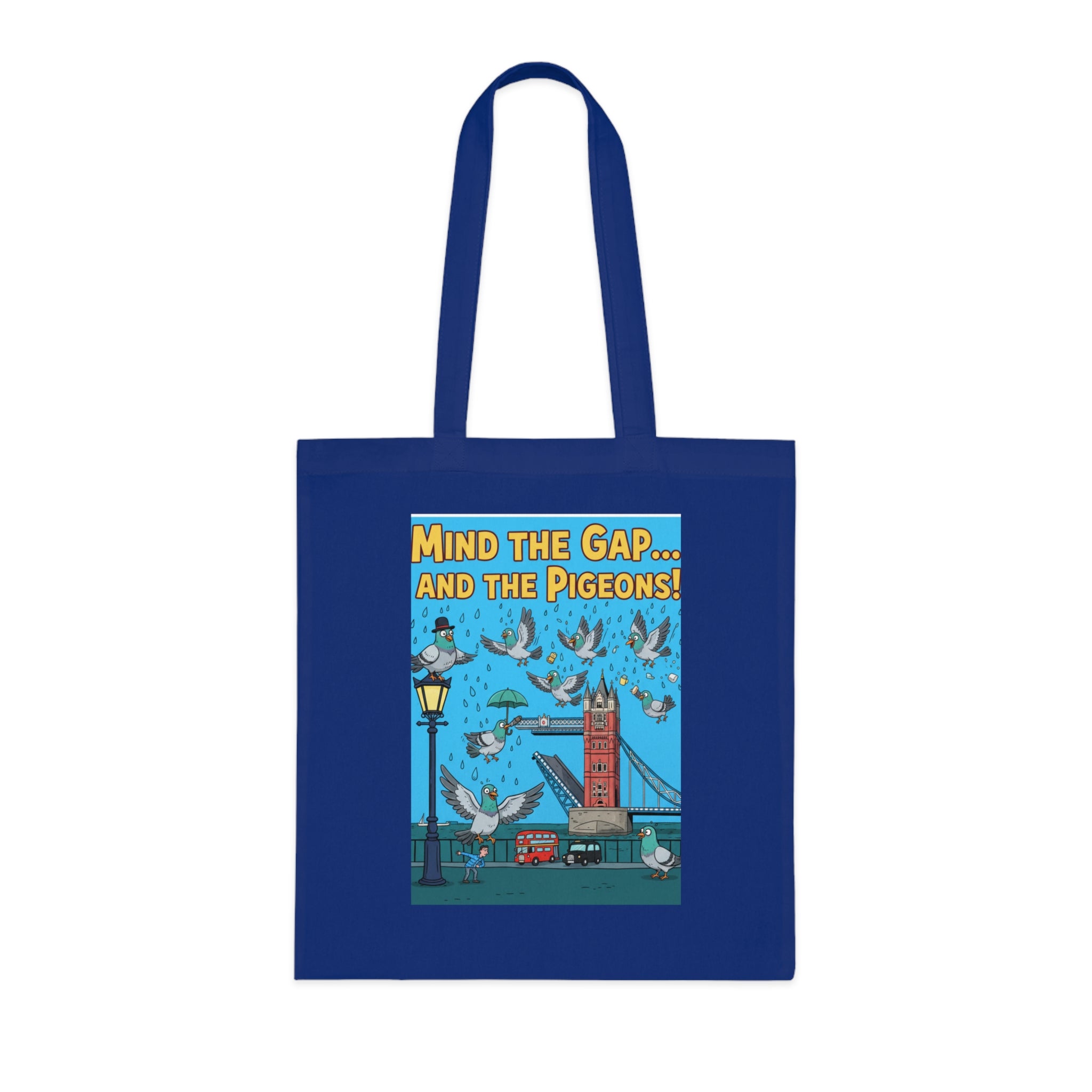 Vintage London Tote Bag — "Mind the Gap... and the Pigeons!" Illustrated Cotton Tote