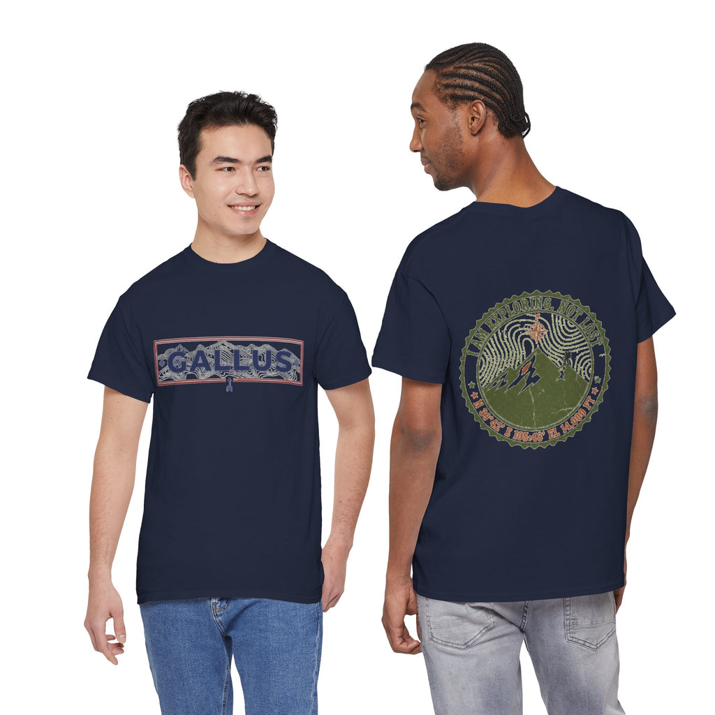 Adventure Logo Tee — "GALLUS" Mountain Badge Shirt (Exploring Not Lost)
