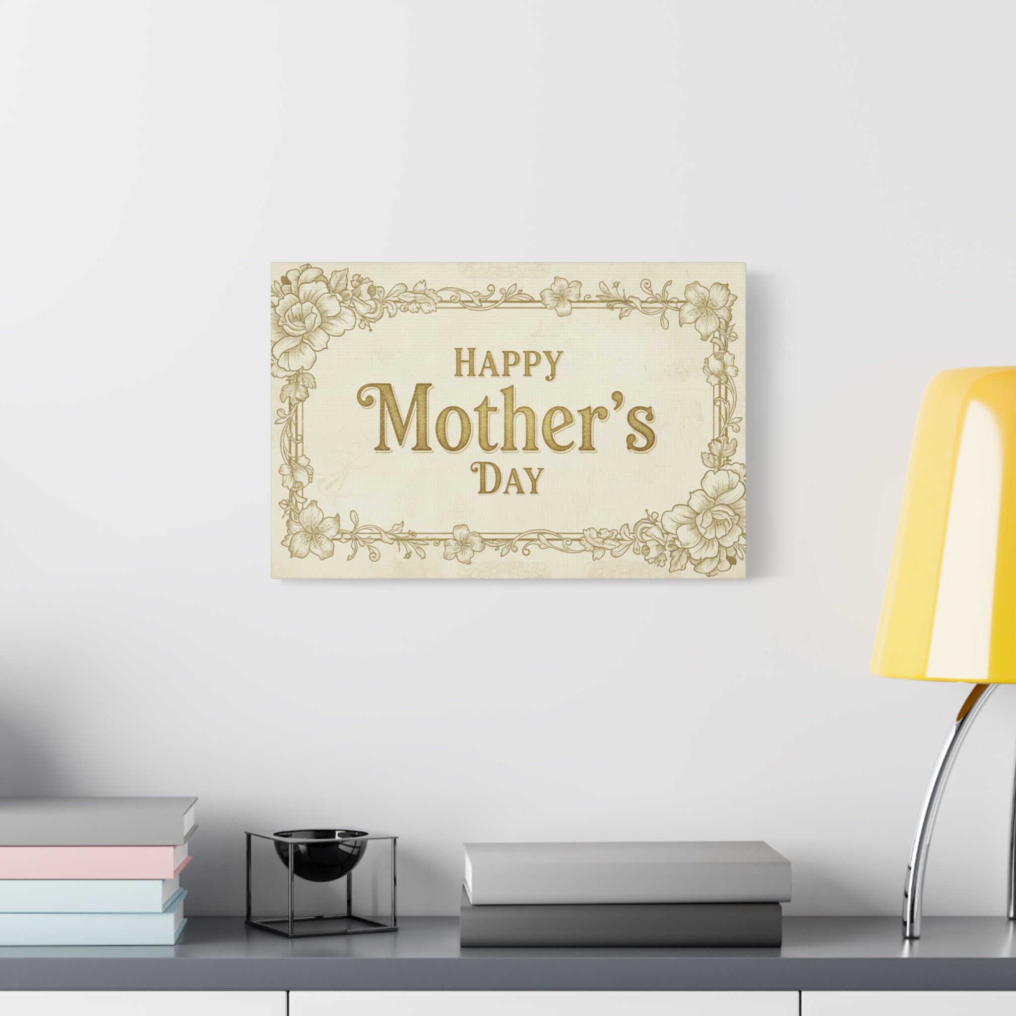 Mother's Day Canvas Wall Art — "Happy Mother's Day" Vintage Floral Matte Print