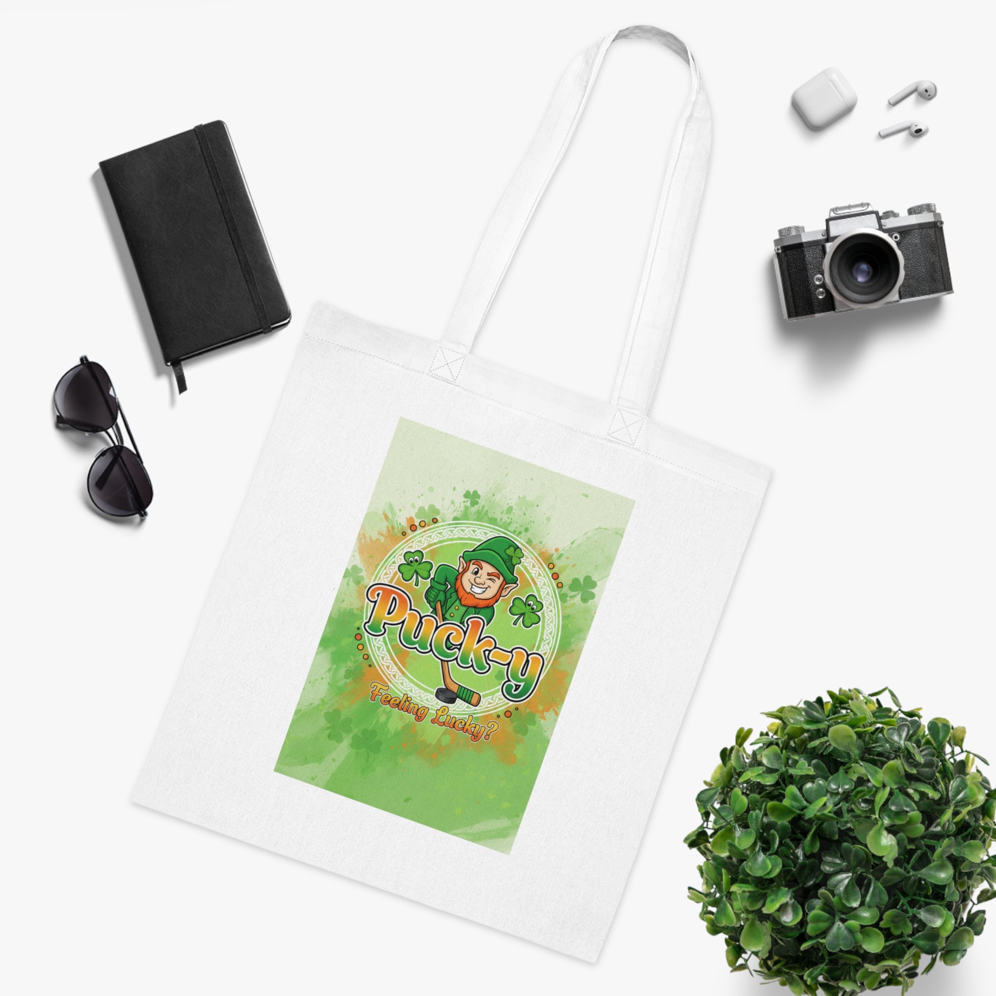 St. Patrick's Day 'Pluck-y Lucky' Green Leprechaun Cotton Tote Bag