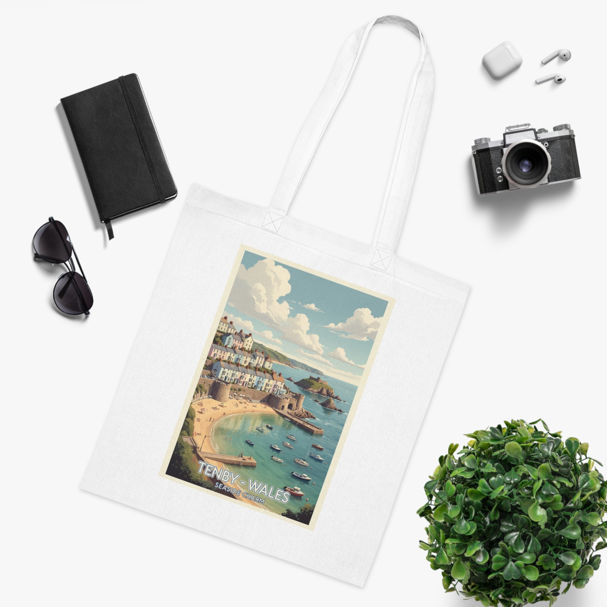Tenby Wales Vintage Travel Poster Cotton Tote Bag