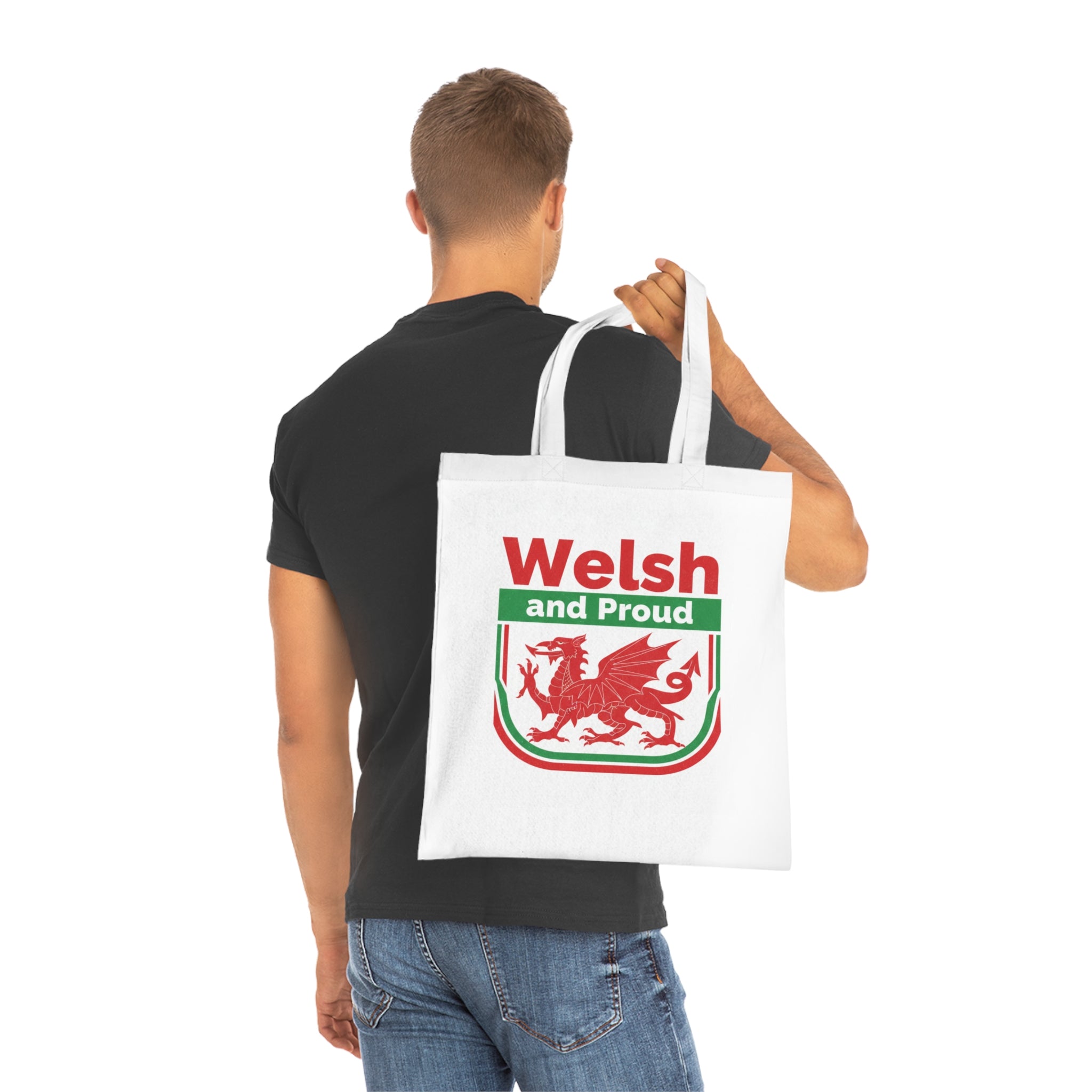 Welsh and Proud Tote Bag — Cotton Reusable Shopping Tote with Red Dragon Design