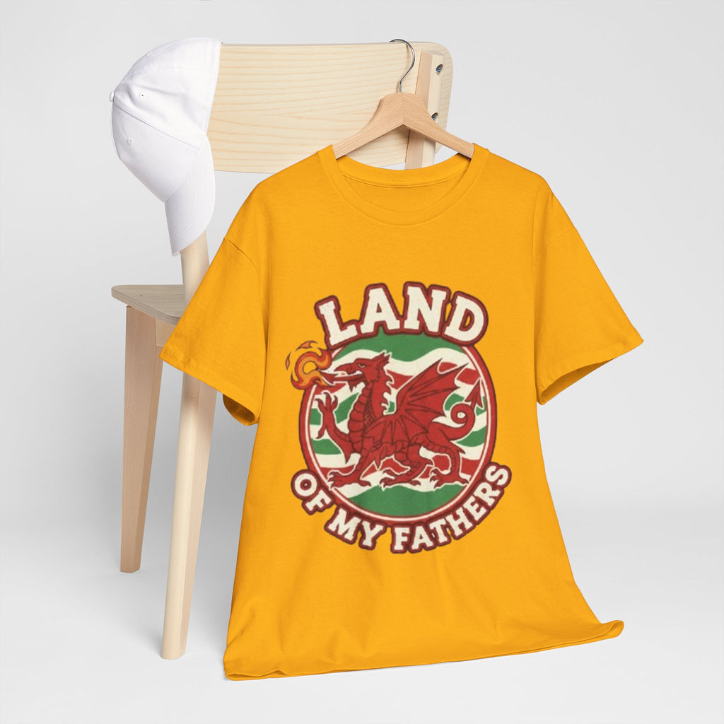 Land of My Fathers T‑Shirt — Welsh Dragon Vintage Crest Tee