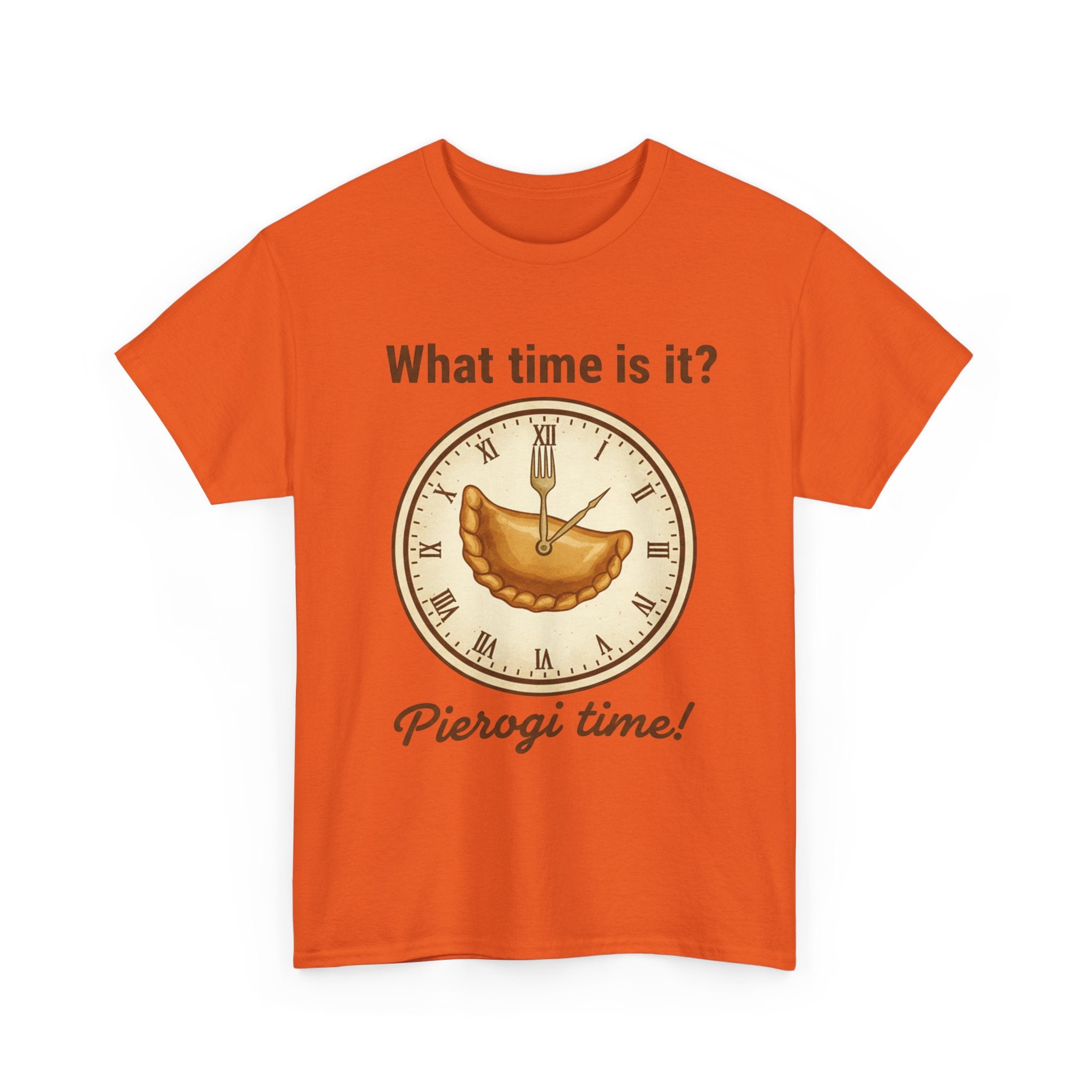 Pierogi Time T‑Shirt — "What time is it? Pierogi time!" Vintage Clock Food Tee