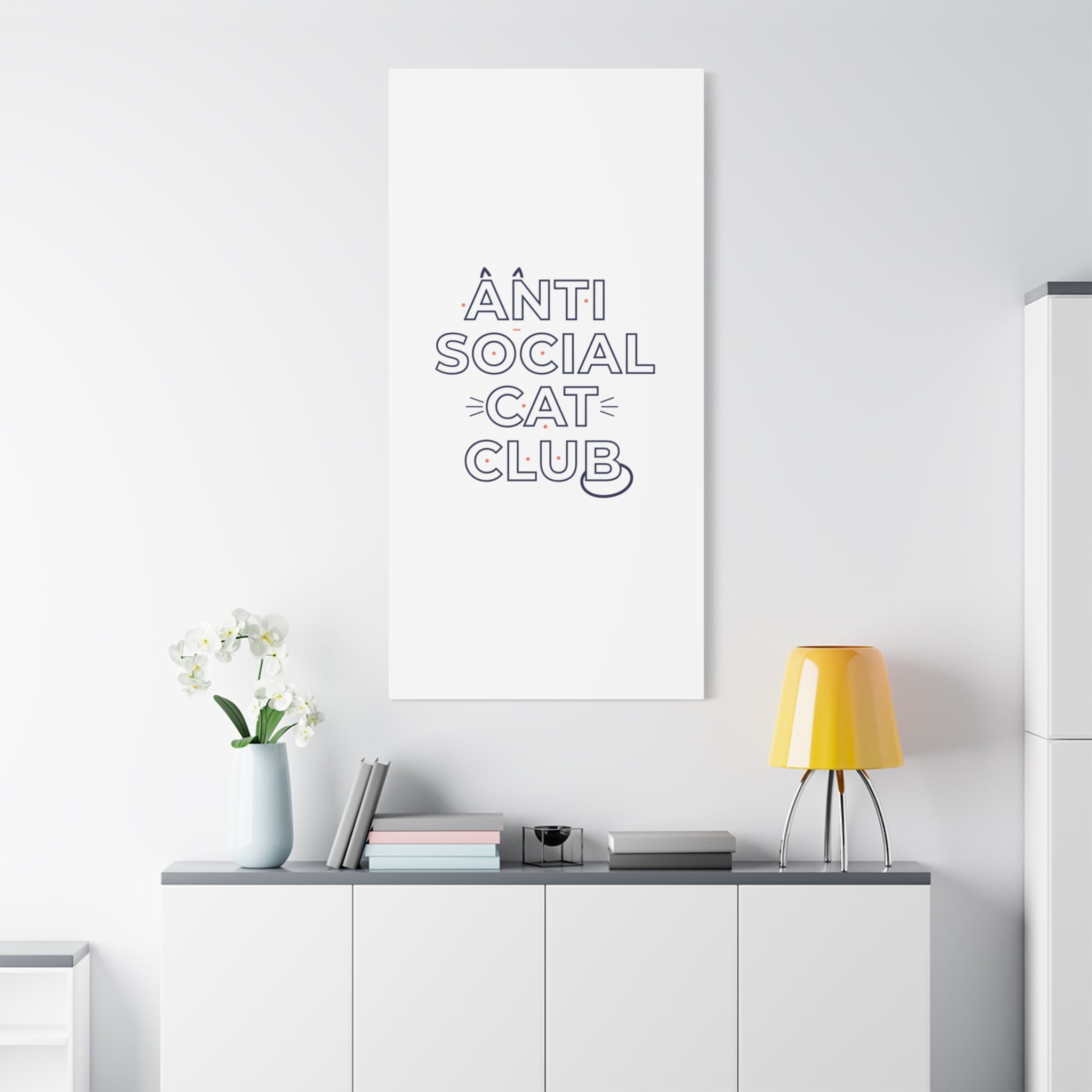 Anti Social Cat Club Canvas | Outline-Only Typography, Hollow Letter Art