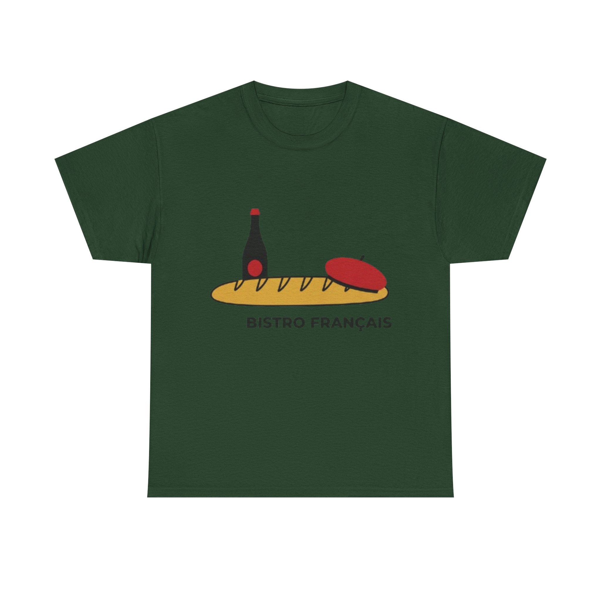 French Bistro Tee — 'Bistro Français' Bread, Wine & Beret Graphic Shirt