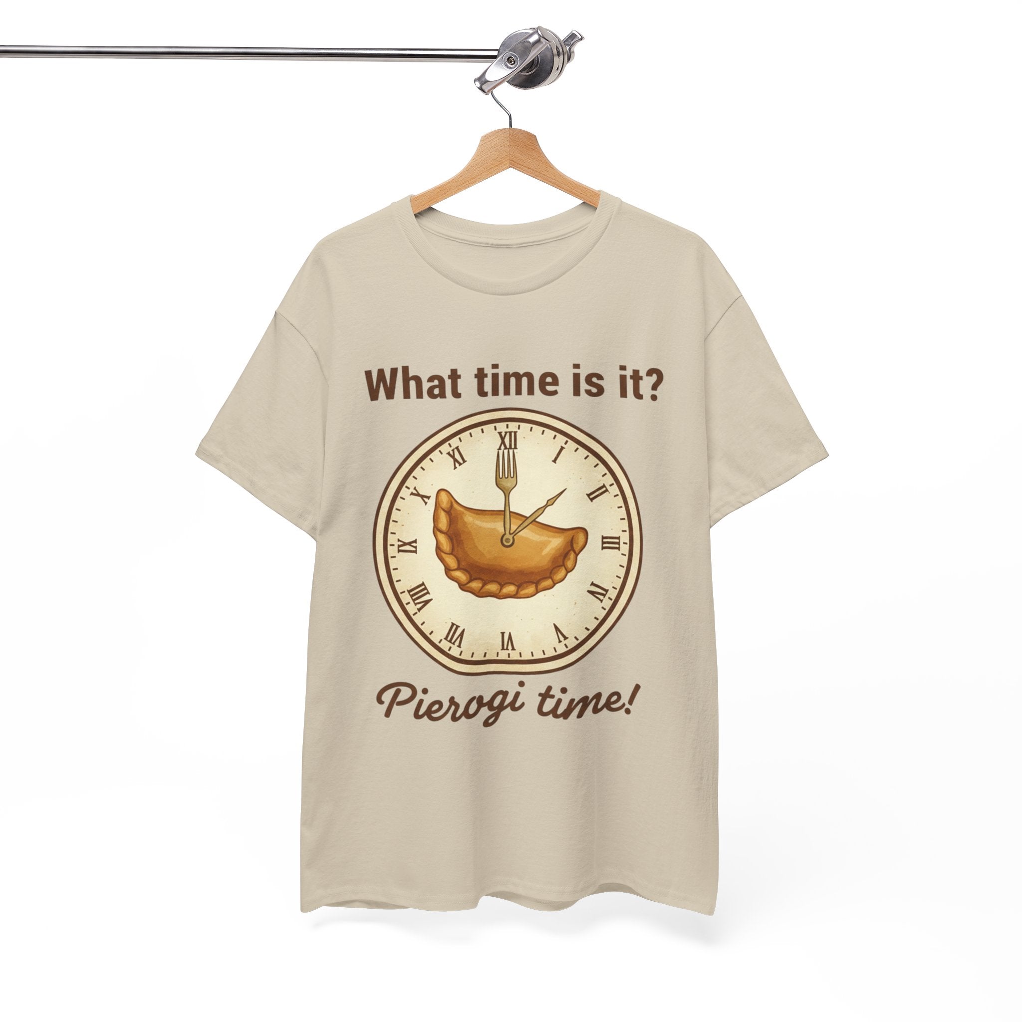 Pierogi Time T‑Shirt — "What time is it? Pierogi time!" Vintage Clock Food Tee