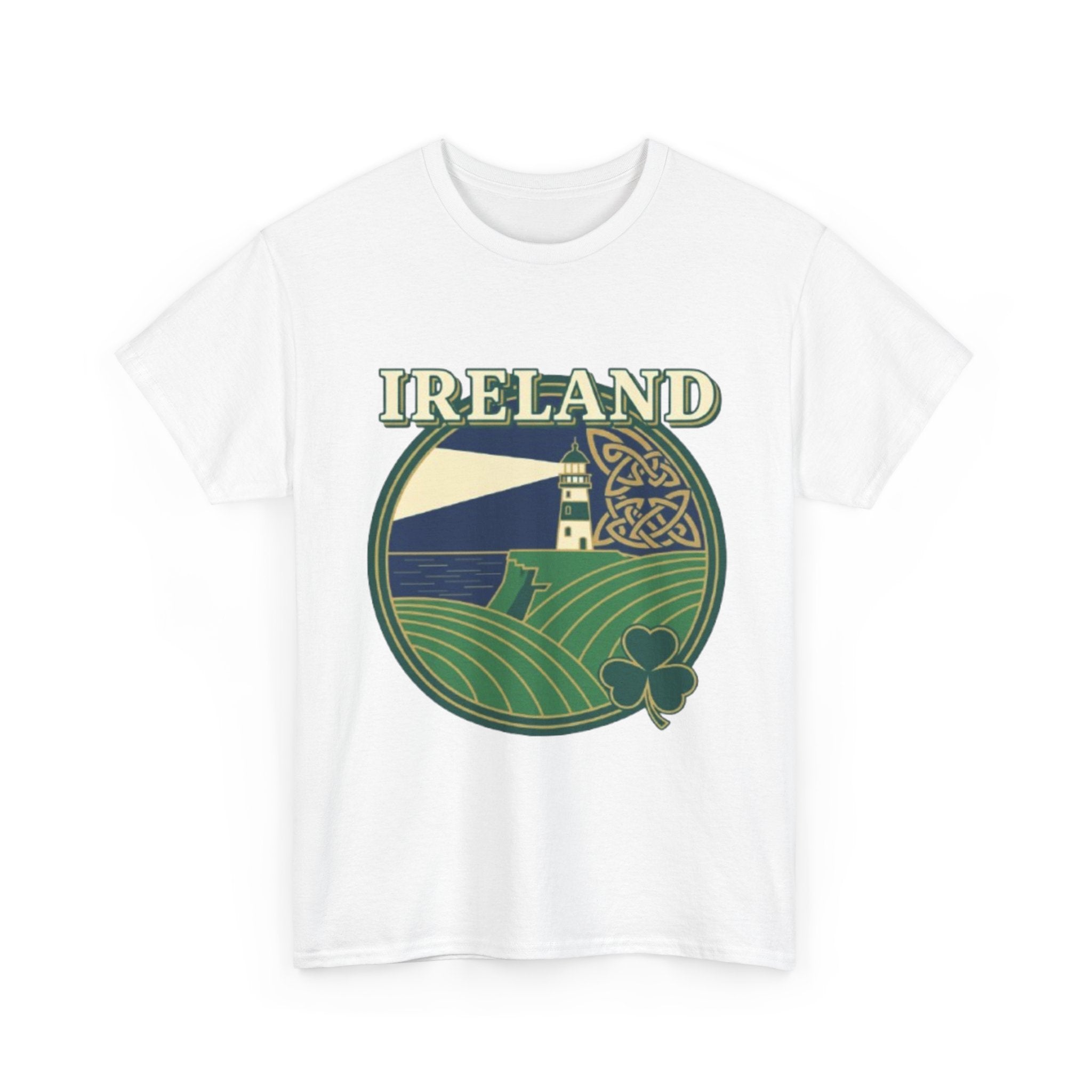 Ireland Scenic Tee — Celtic Lighthouse & Shamrock Graphic T-Shirt