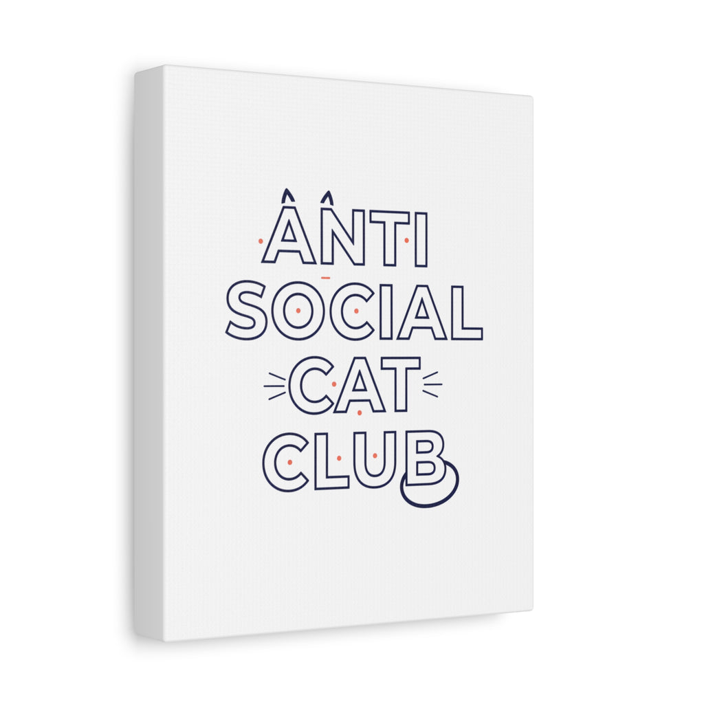 Anti Social Cat Club Canvas | Outline-Only Typography, Hollow Letter Art