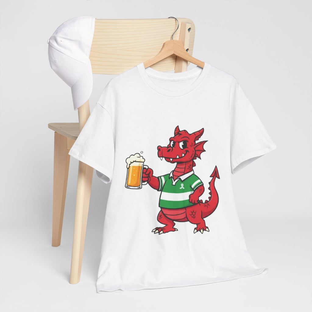 Dragon Cheers T‑Shirt — Cute Red Dragon Holding Beer Graphic Tee