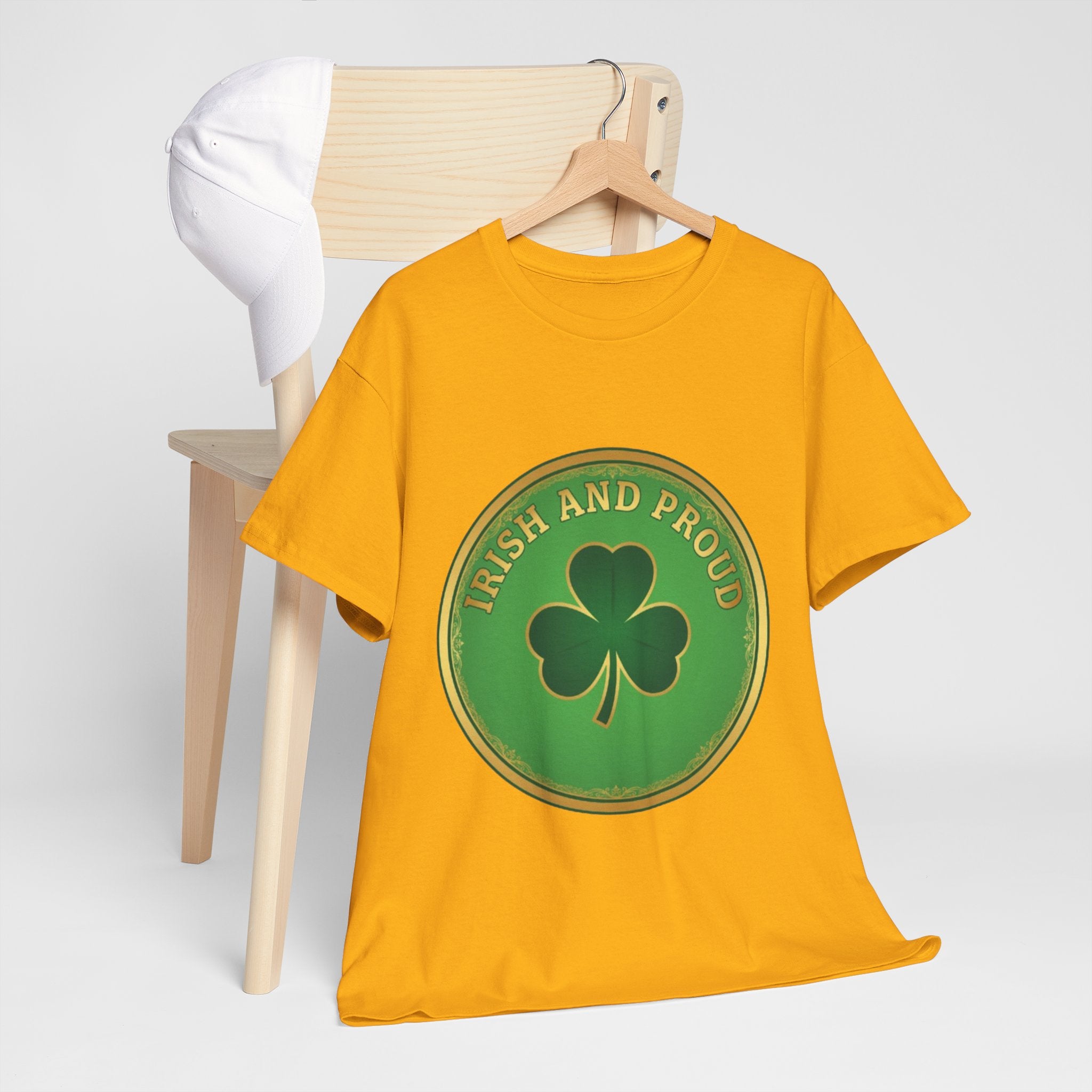 Irish and Proud T-Shirt — Green Shamrock Emblem Tee for St. Patrick's Day