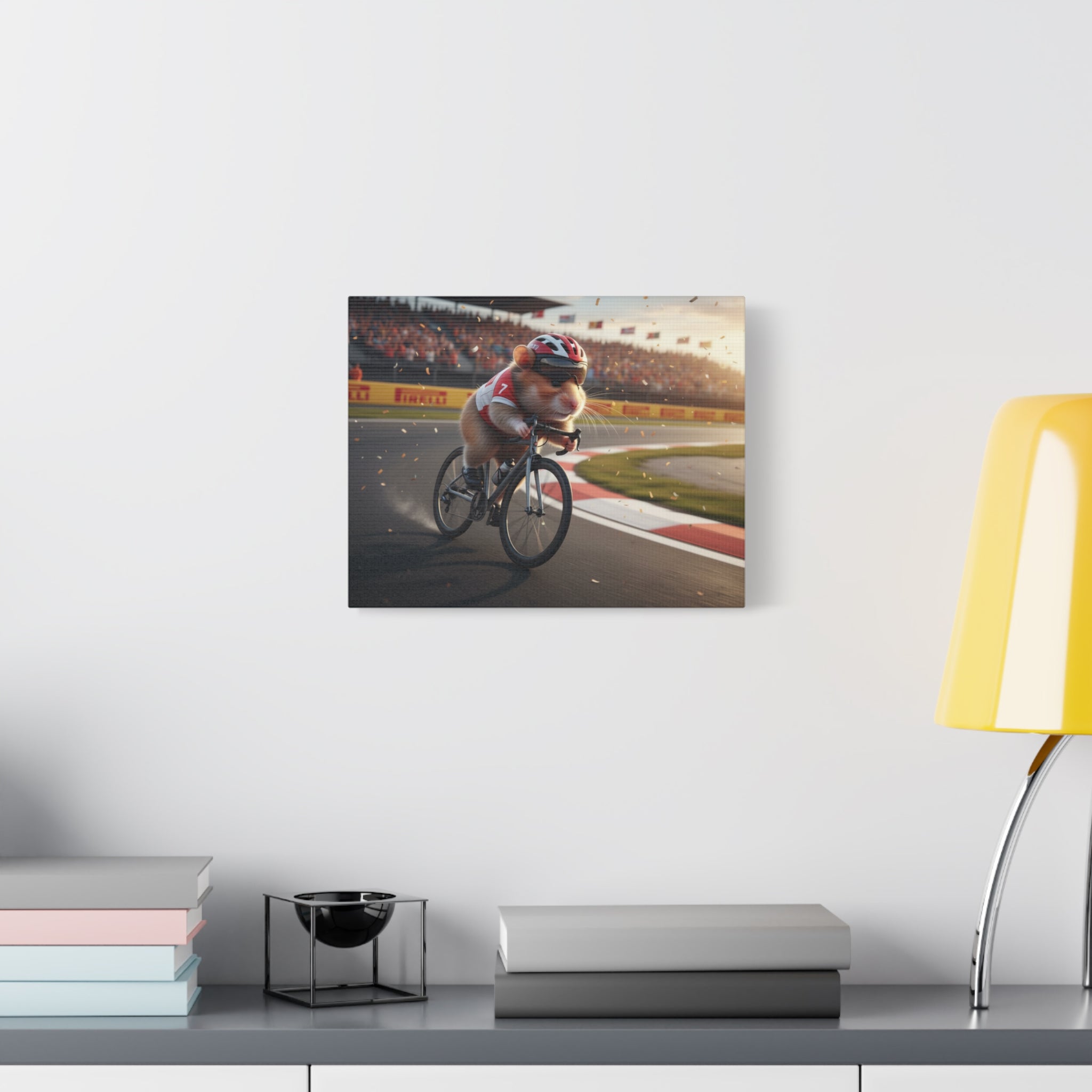 Cycling Hamster Canvas Art — Racing Hamster on Bike Matte Stretched Wall Art