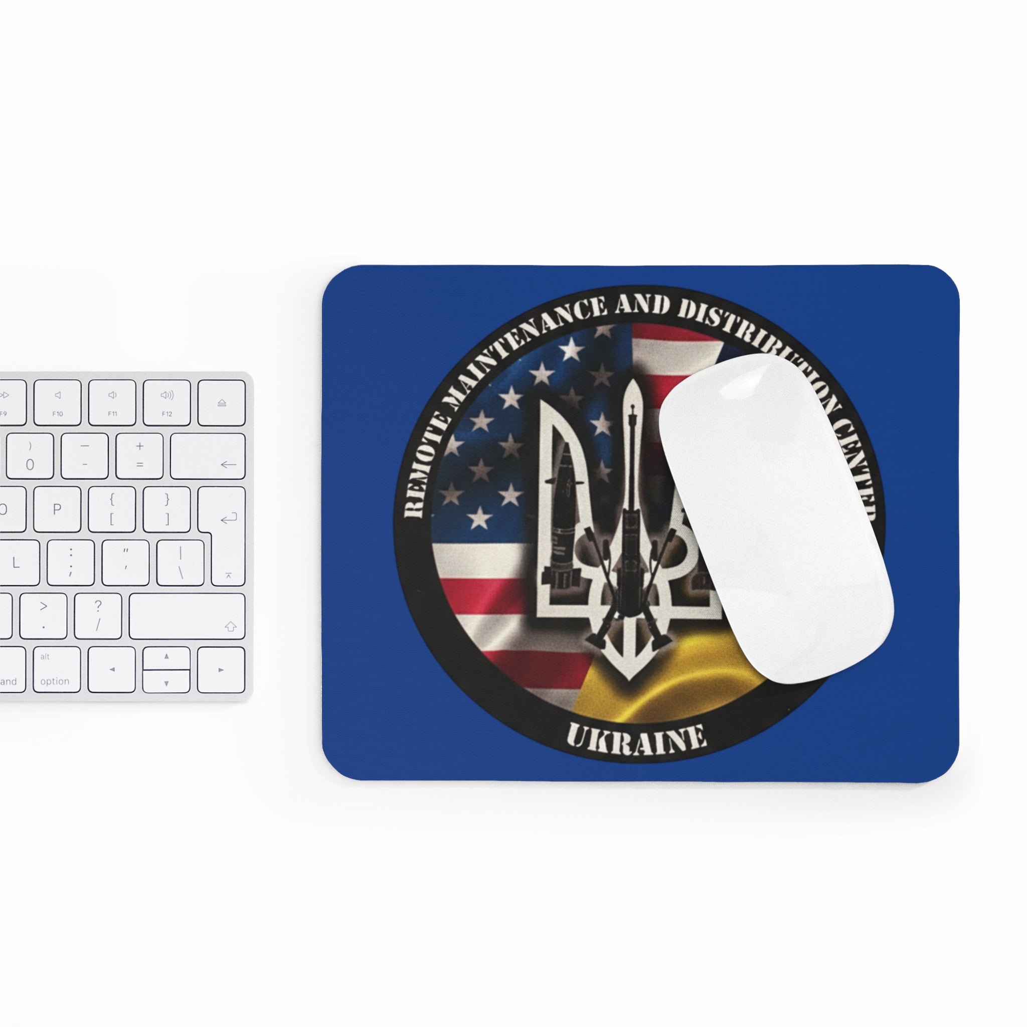 Ukraine Crest Mouse Pad — American & Ukrainian Flag Trident Desk Mat