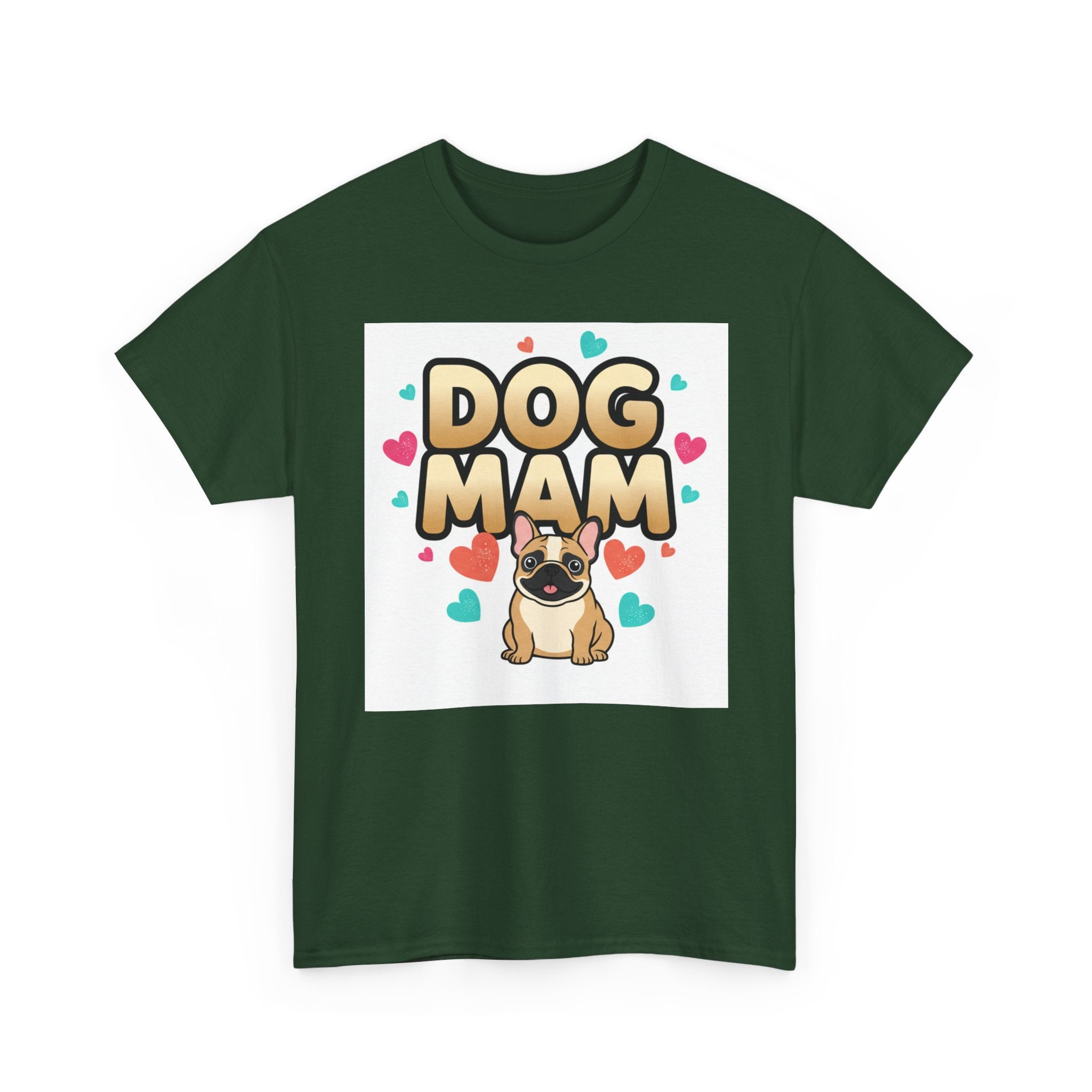 Dog Mom T-Shirt — Cute Pug Design with Hearts, Perfect Gift for Dog Lovers