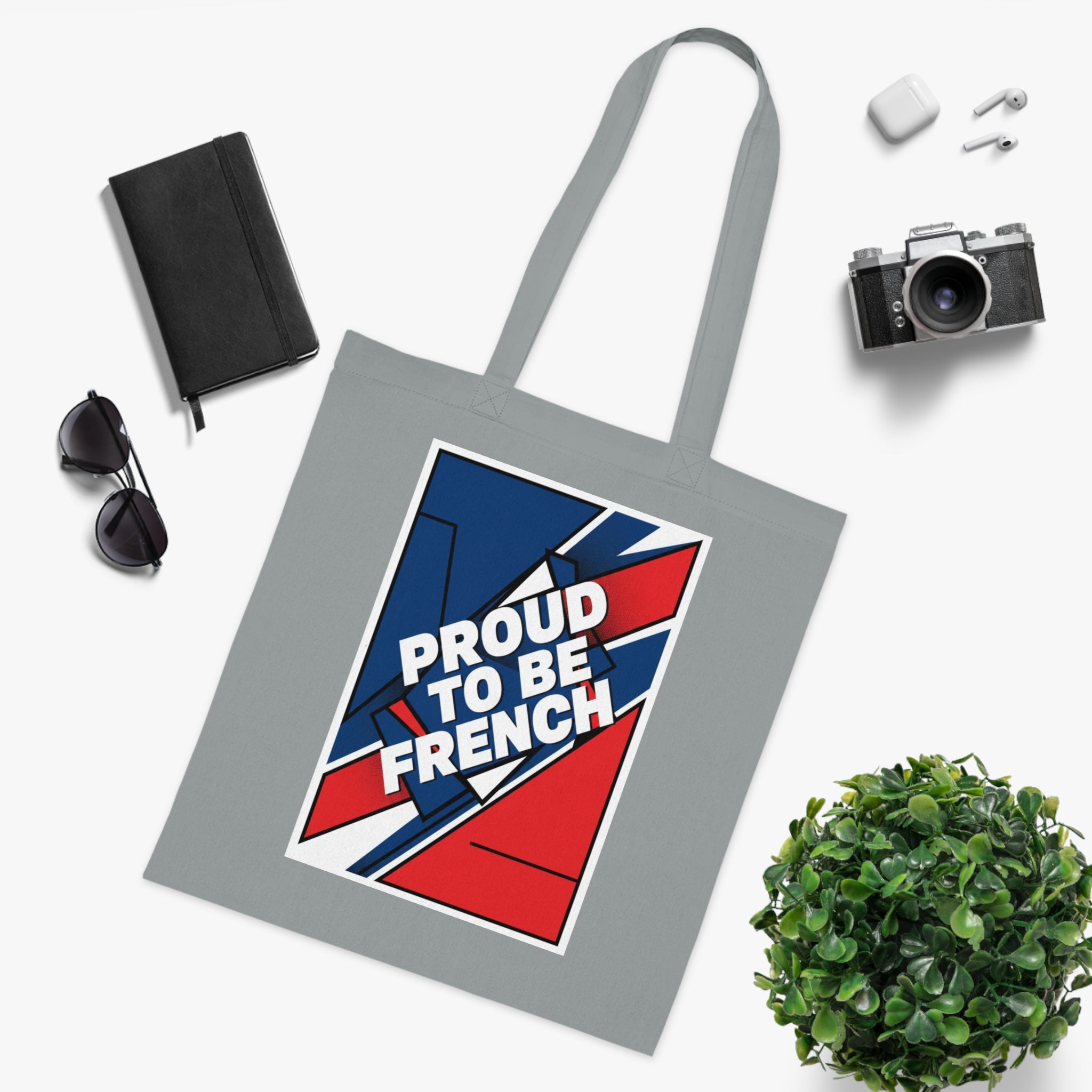 Proud to Be French Cotton Tote Bag — Blue & Red Patriotic Market Bag