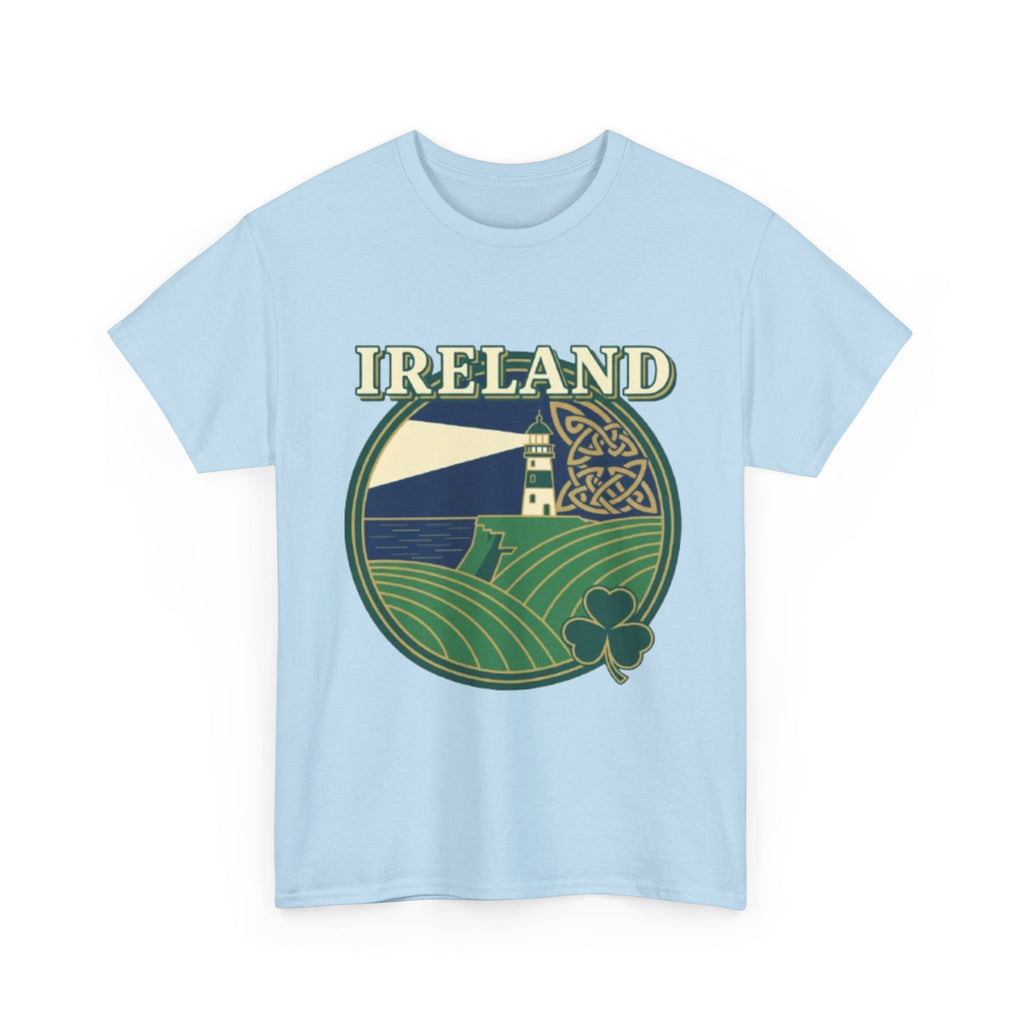Ireland Scenic Tee — Celtic Lighthouse & Shamrock Graphic T-Shirt