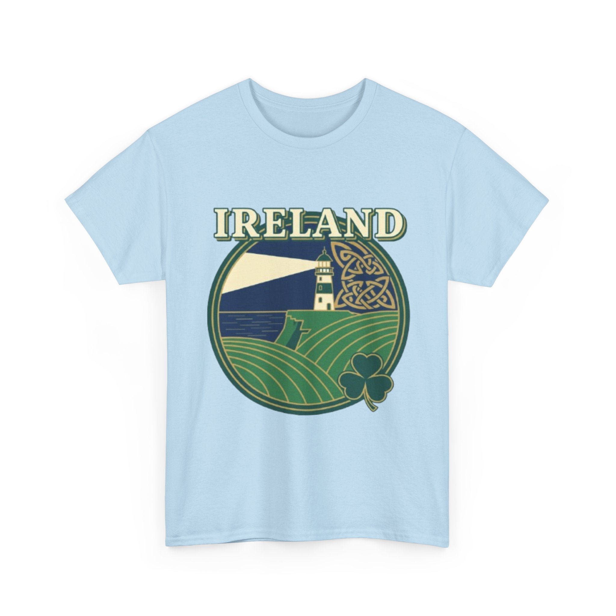 Ireland Scenic Tee — Celtic Lighthouse & Shamrock Graphic T-Shirt