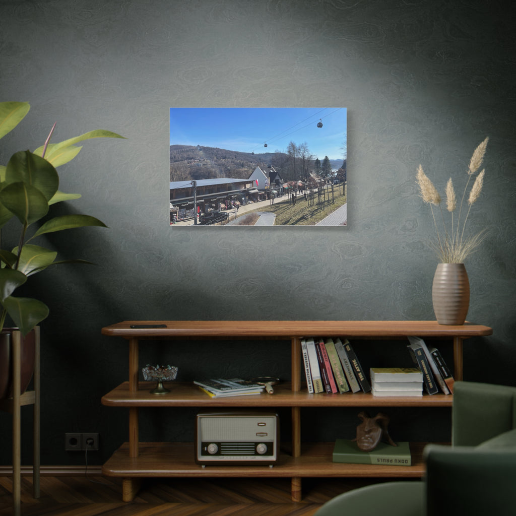 Resort Gondola Matte Canvas Wall Art — Mountain Village Landscape Print