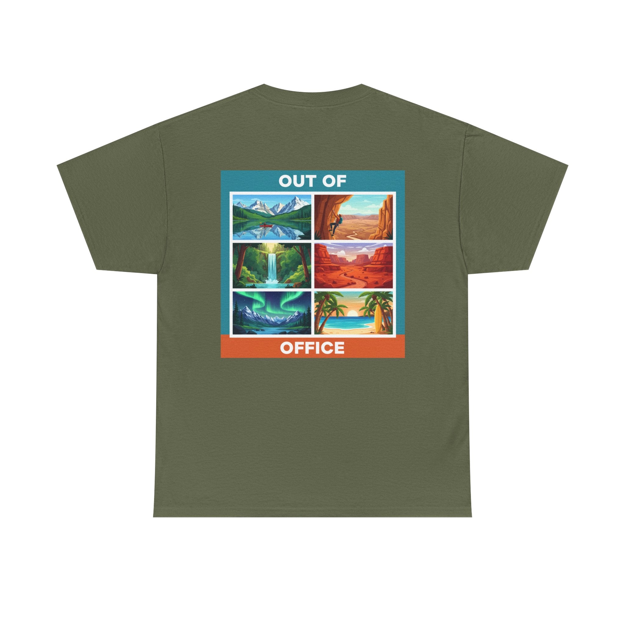 Out of Office Scenic Tee — Vintage Postcard Nature Graphic T-Shirt