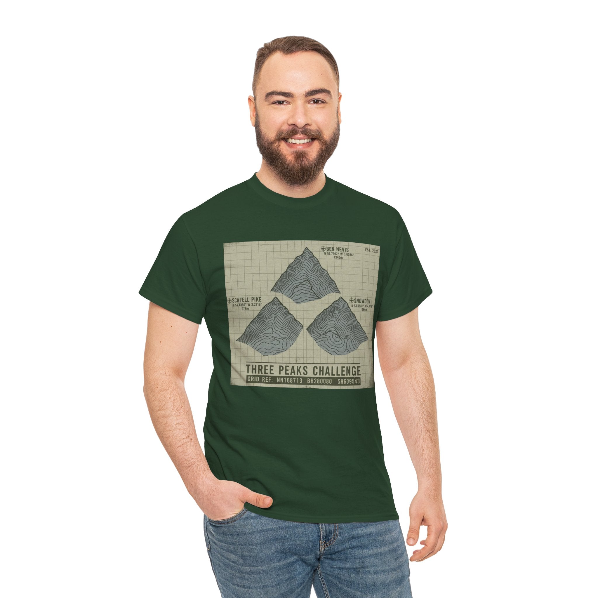 Three Peaks Challenge Graphic T-Shirt — Retro UK Mountain Summit Tee