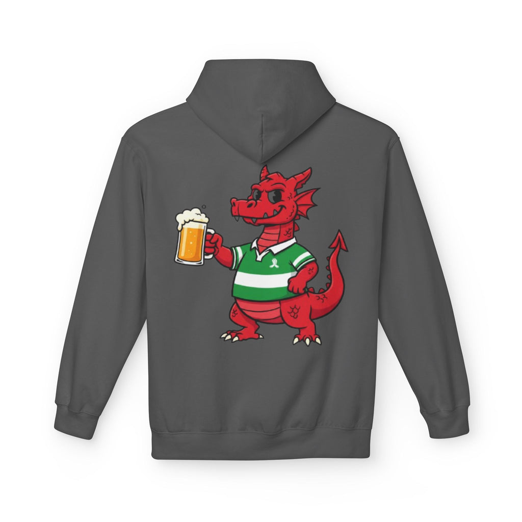 Welsh Dragon Drinking Beer Hoodie — Rugby Pub Fan Pullover