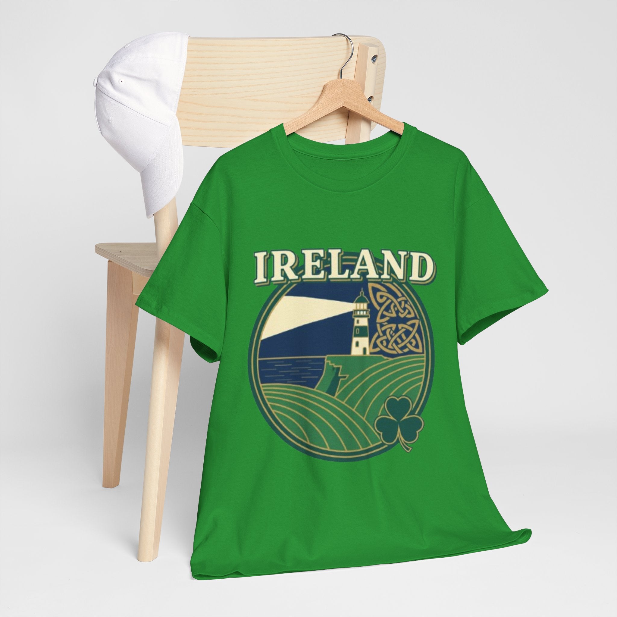 Ireland Scenic Tee — Celtic Lighthouse & Shamrock Graphic T-Shirt