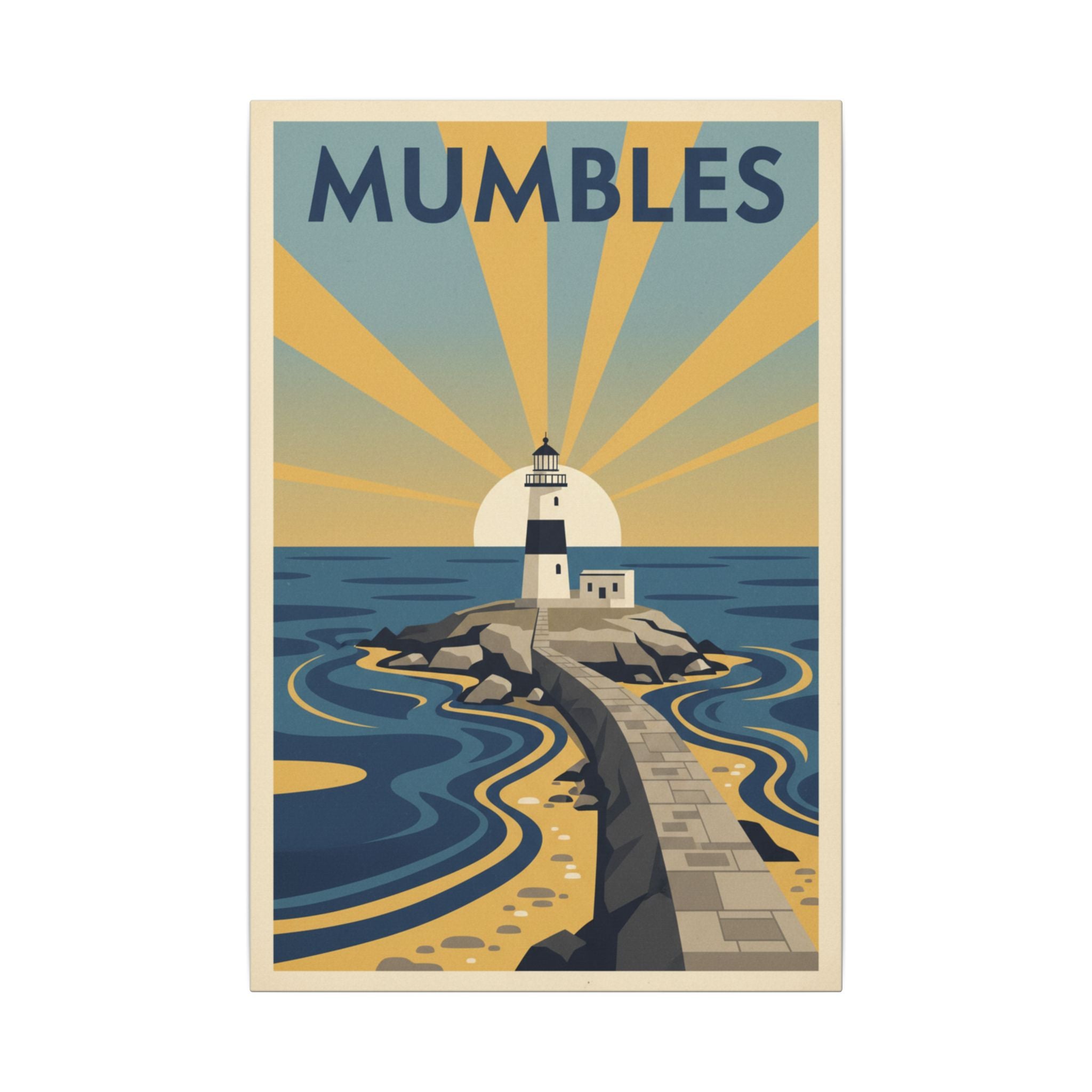 Mumbles Lighthouse Vintage Travel Poster Canvas