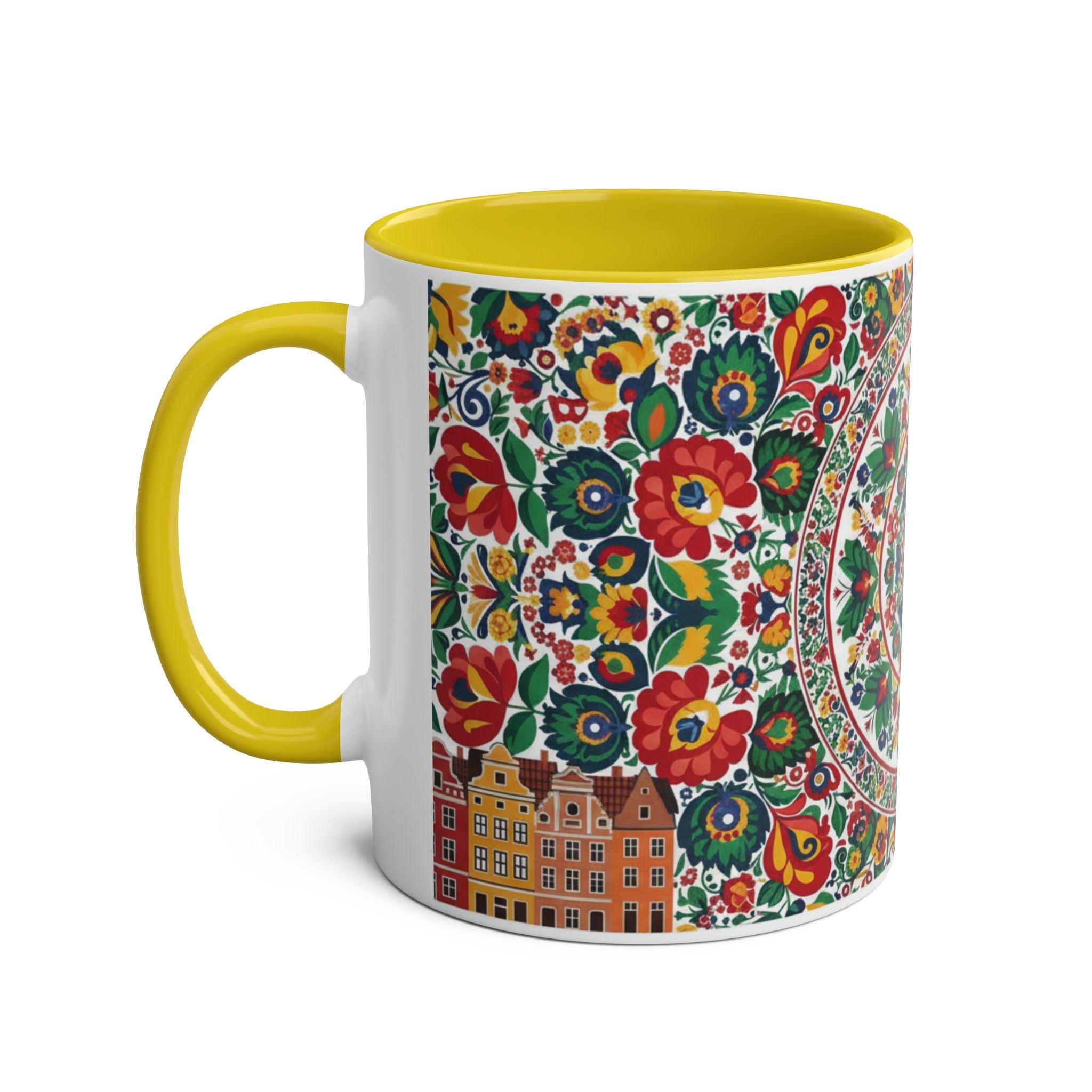 Floral Mandala Two-Tone Coffee Mug — Colorful Folk Art 11oz