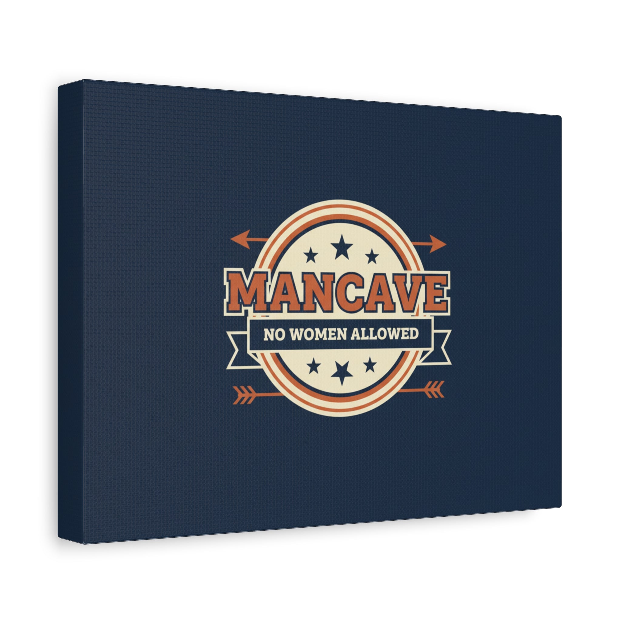 Mancave Wall Canvas - "MANCAVE No Women Allowed" Retro Badge Art