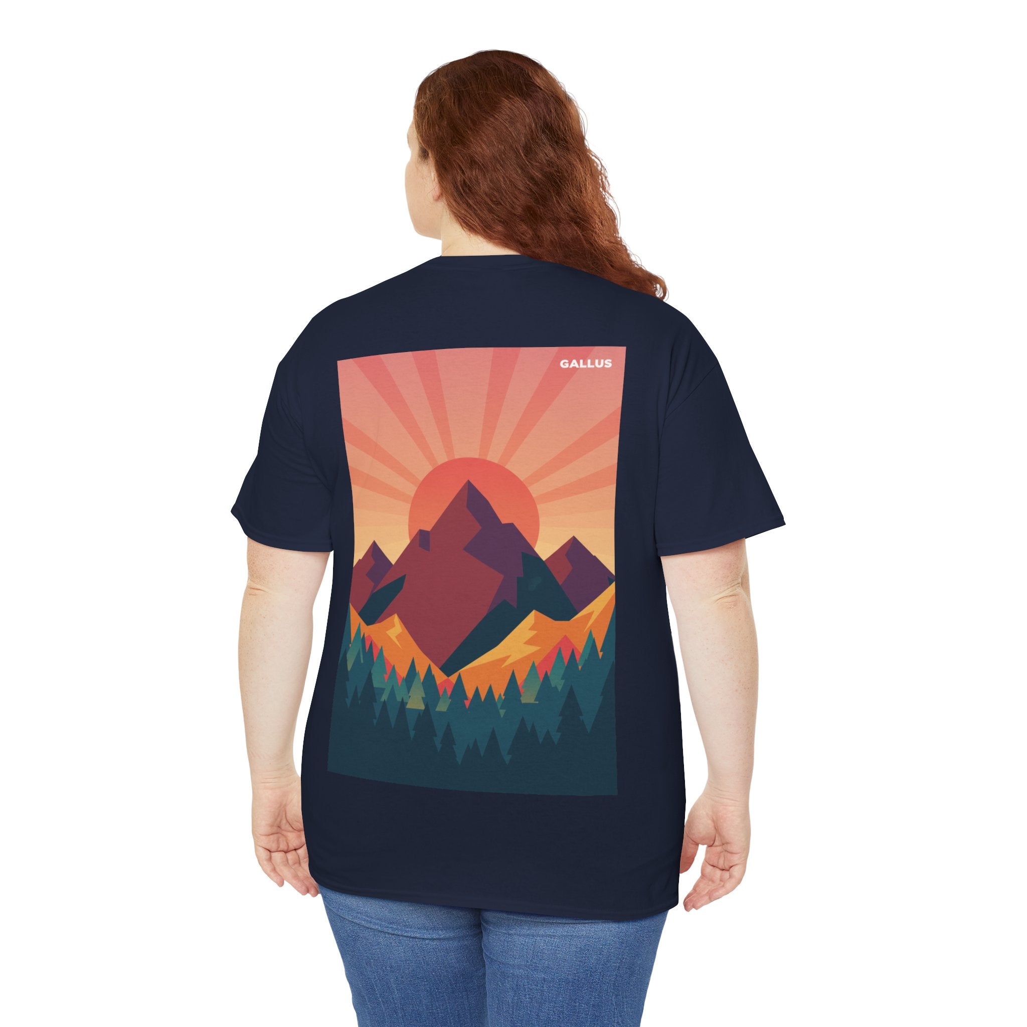 Mountain Sunset T-Shirt — Retro Nature Graphic Tee with 'GALLUS' Logo
