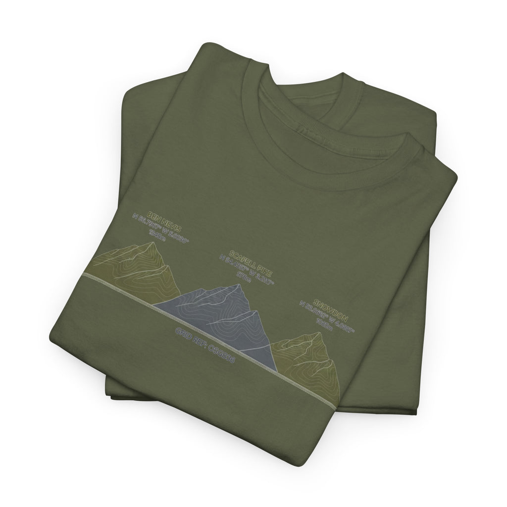 Three Peaks Challenge Graphic T-Shirt — Retro UK Mountain Hiking Tee