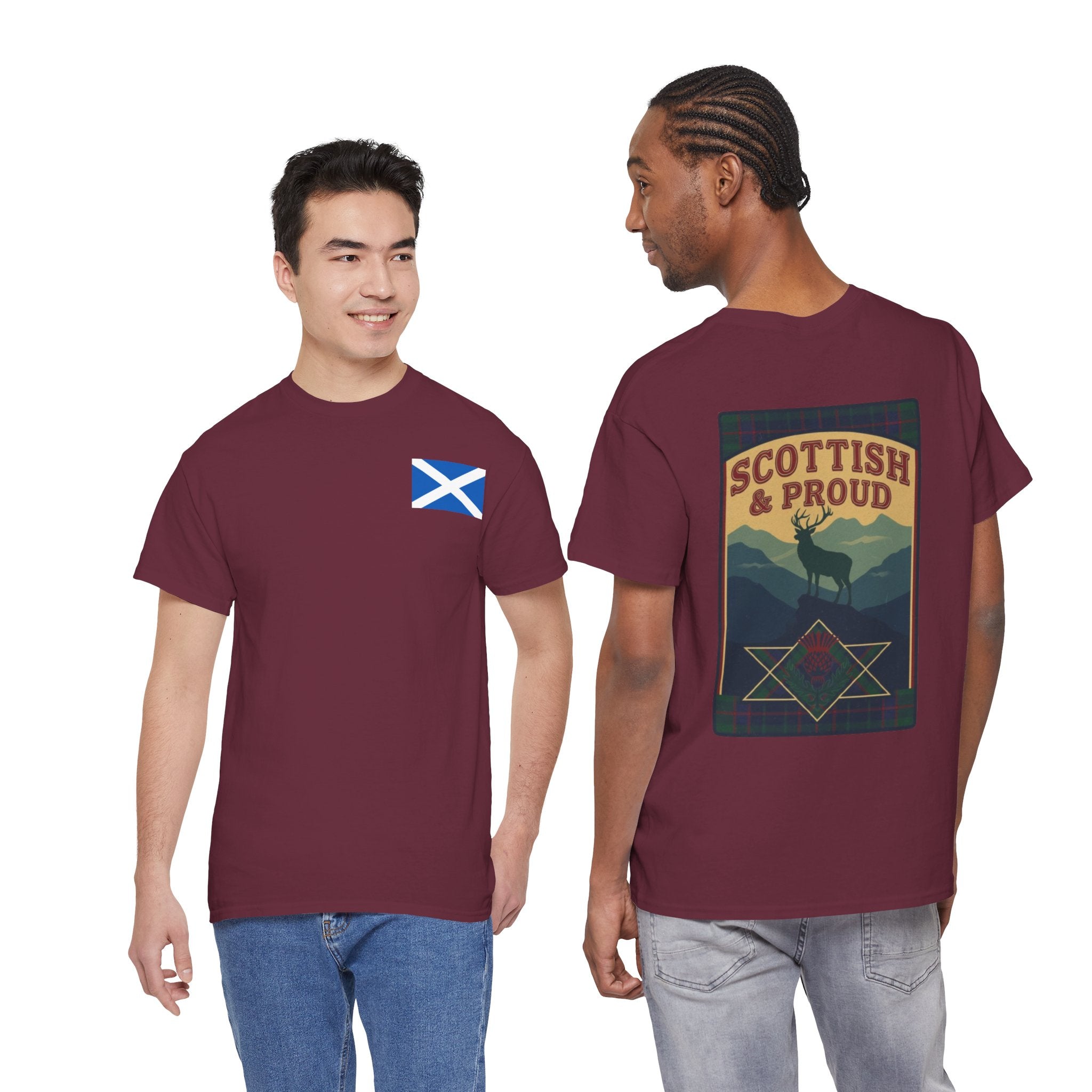 Scottish & Proud T‑Shirt — Retro Stag Scotland Flag Tee