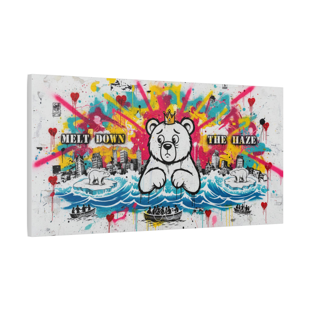 Graffiti Teddy Bear Canvas Art — "Melt Down the Haze" Stretched Matte Print