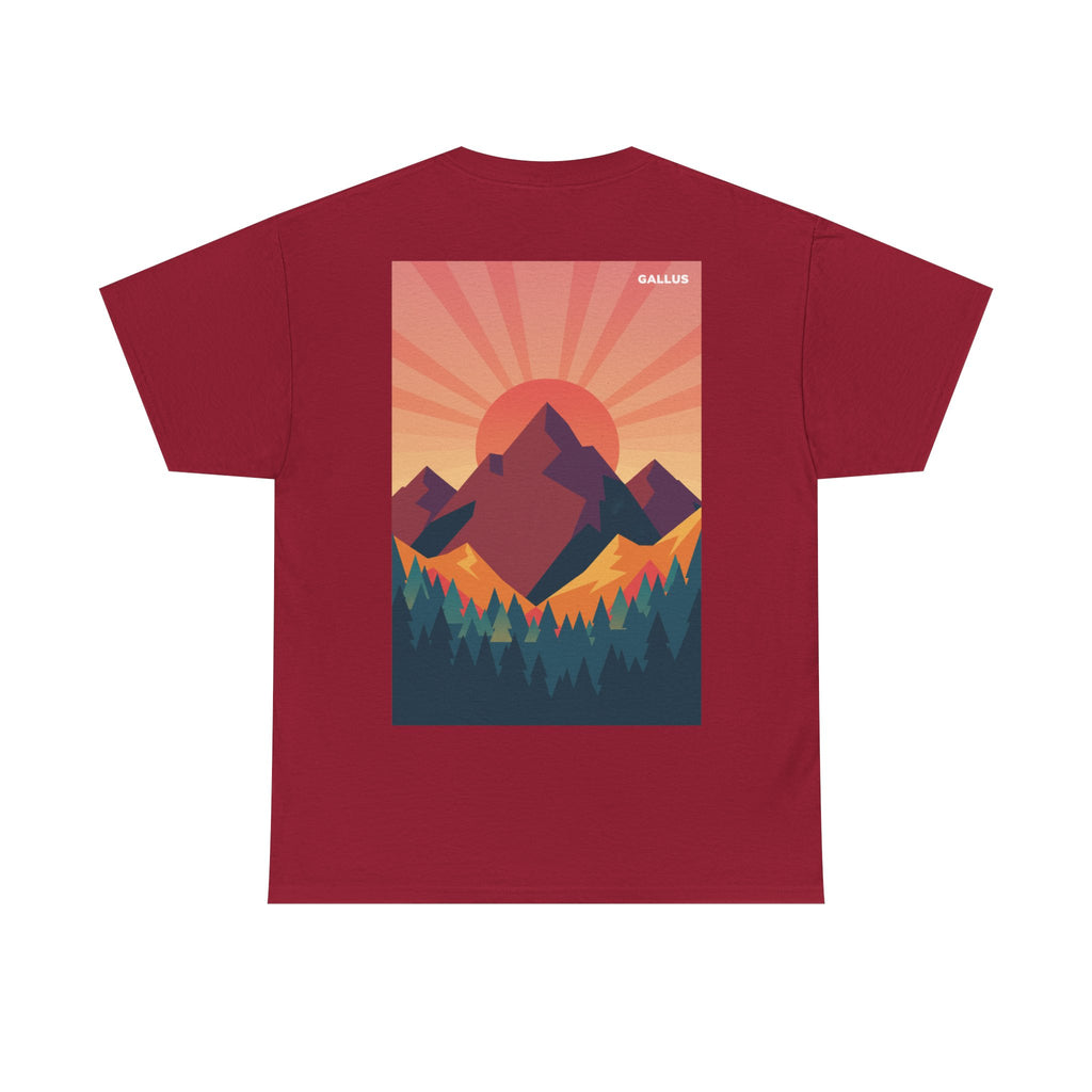 Mountain Sunset T-Shirt — Retro Nature Graphic Tee with 'GALLUS' Logo
