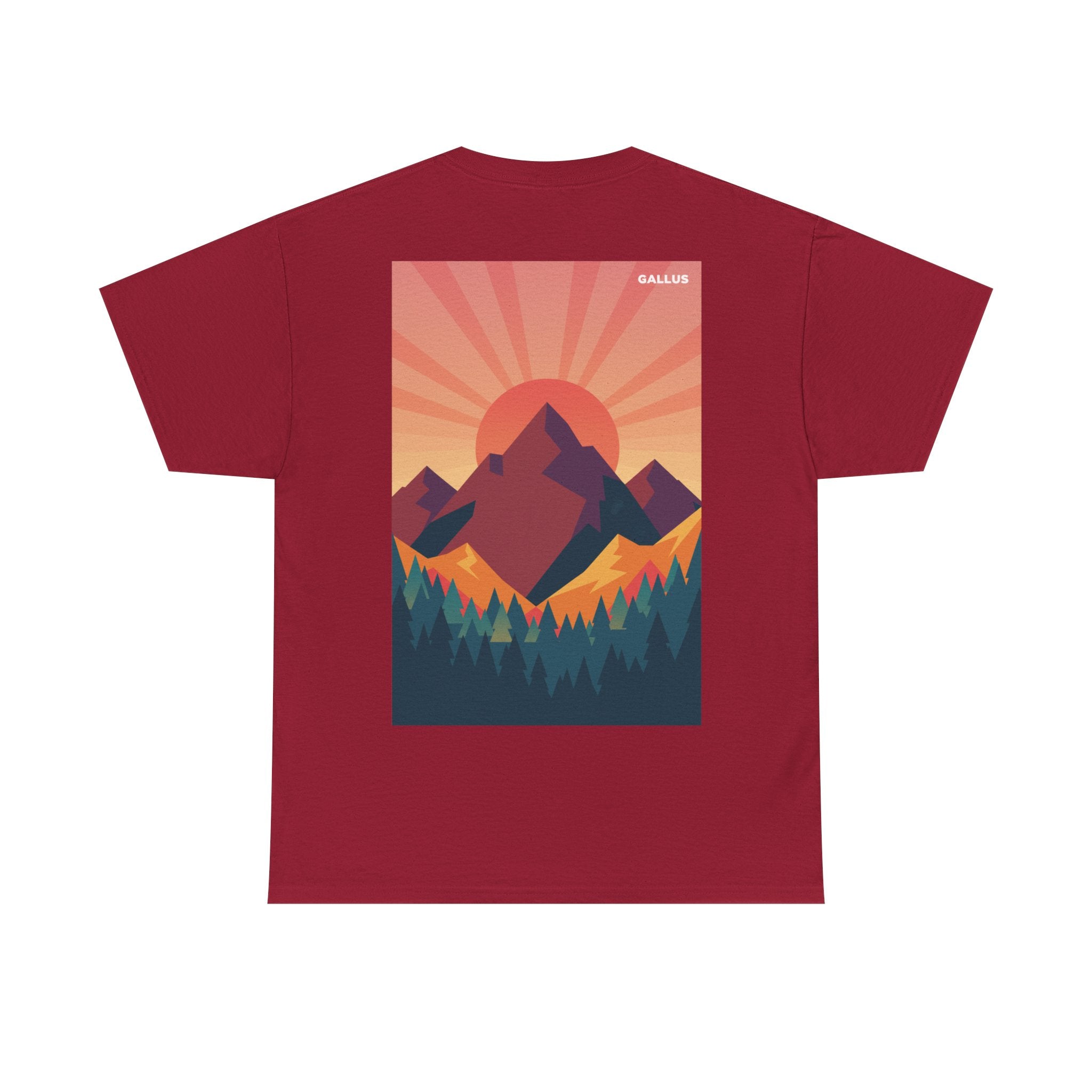 Mountain Sunset T-Shirt — Retro Nature Graphic Tee with 'GALLUS' Logo