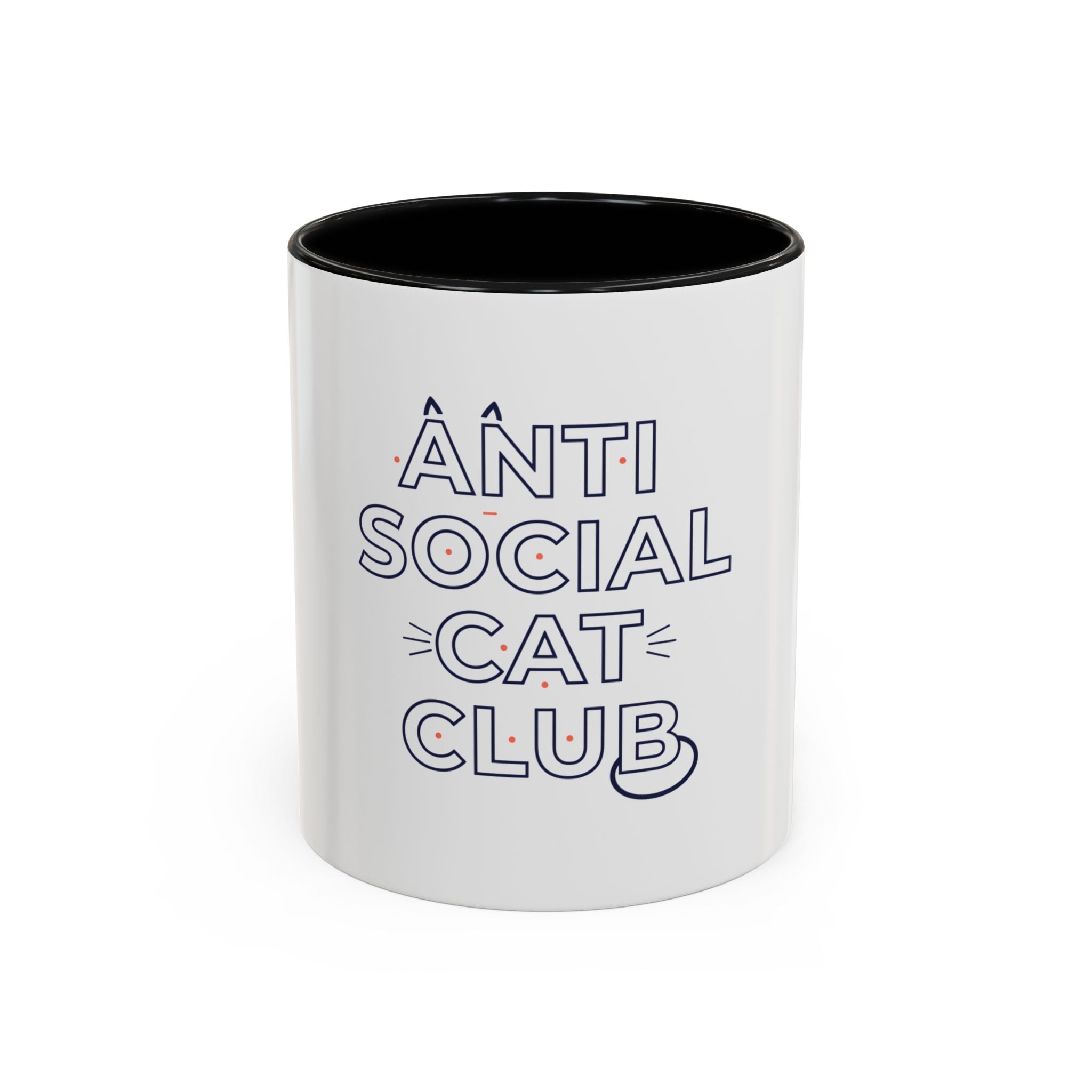 Anti Social Cat Club Accent Coffee Mug – Funny Cat Lover 11/15oz Ceramic Mug