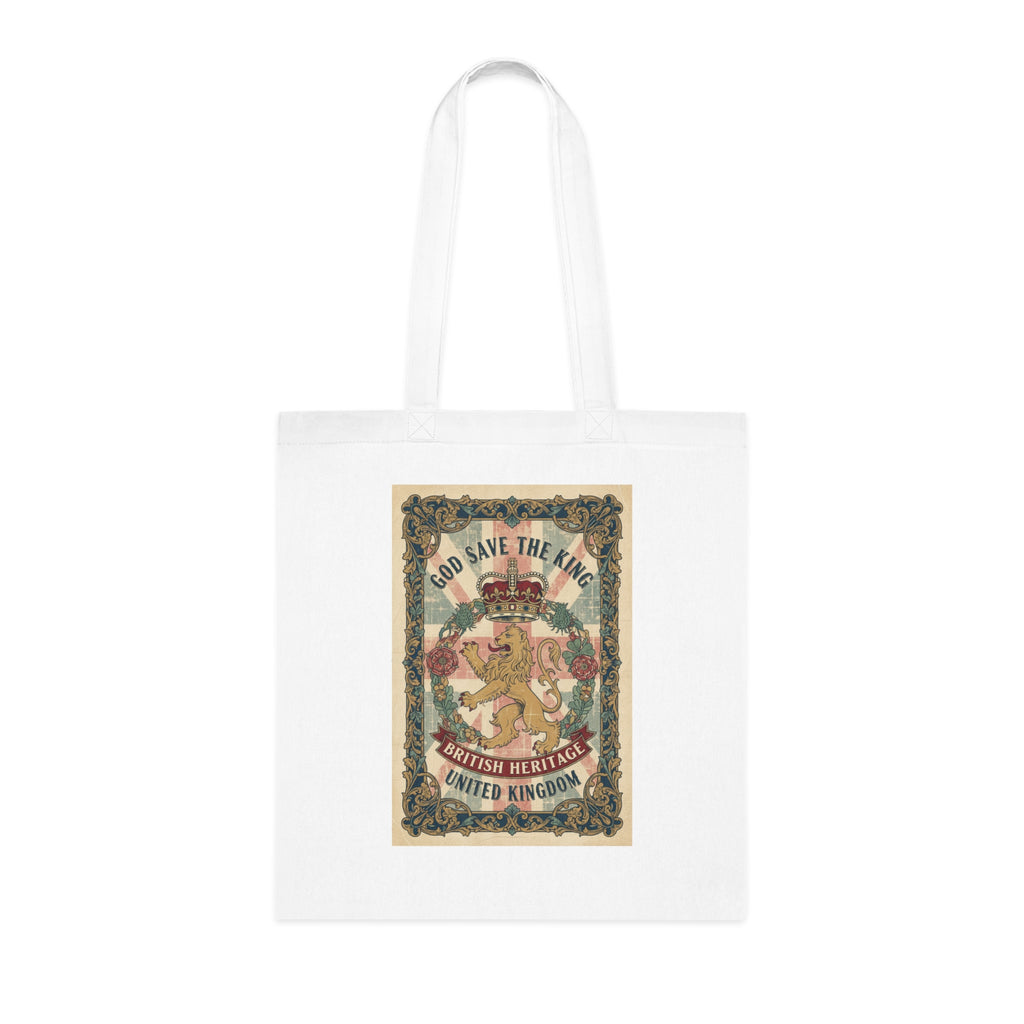 British Heritage Tote Bag — Vintage "God Save The King" Crest Cotton Tote