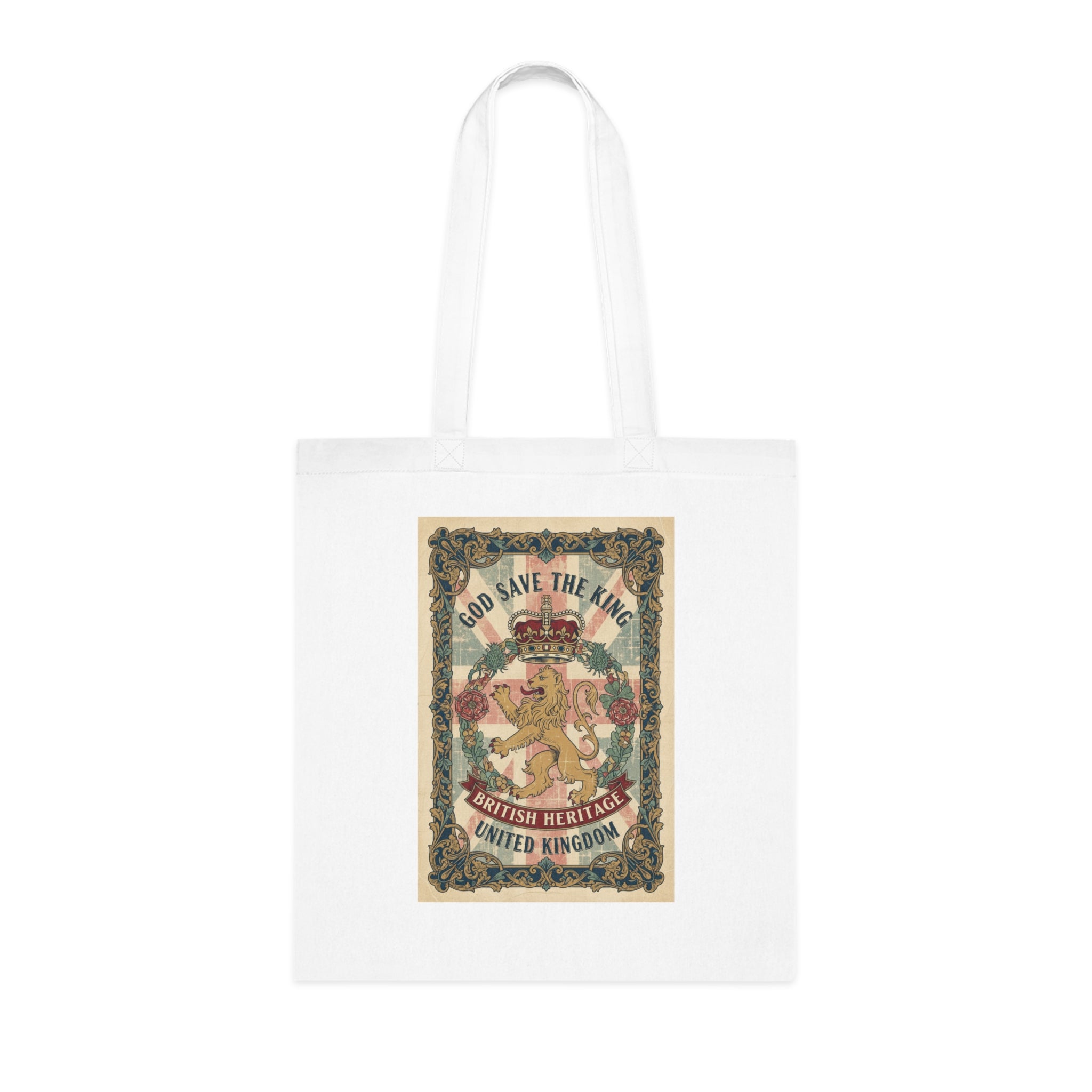 British Heritage Tote Bag — Vintage "God Save The King" Crest Cotton Tote