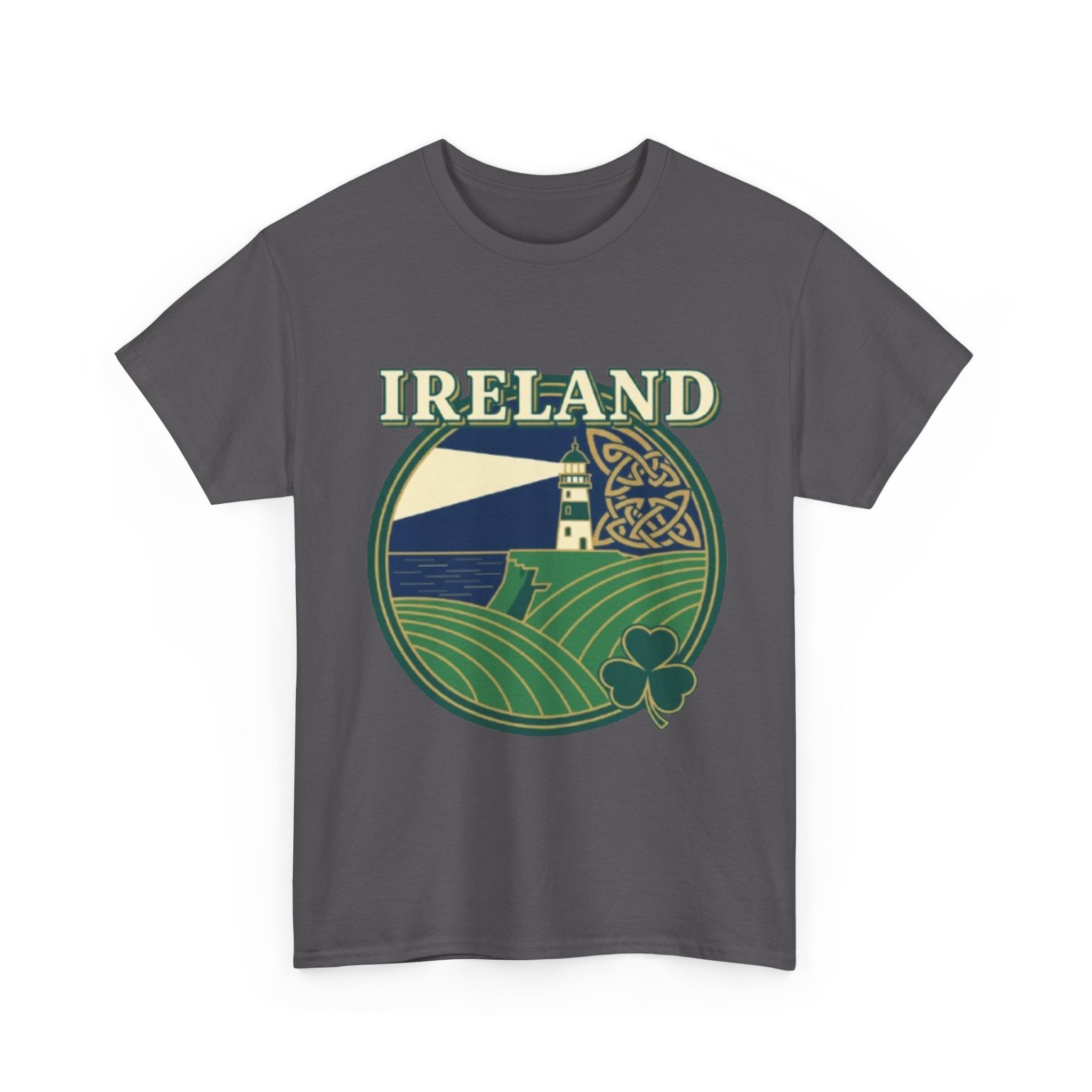 Ireland Scenic Tee — Celtic Lighthouse & Shamrock Graphic T-Shirt